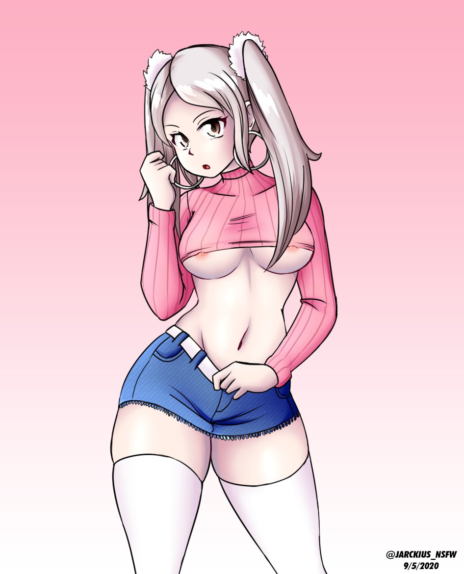 bimbo, breasts, earrings, female, female only, fire emblem, fire emblem awakening, jarckius, nintendo, revealing clothes, robin (fire emblem), robin (fire emblem) (female), shorts, skimpy clothes, stockings, sweater, thighhighs, twintails, underboob