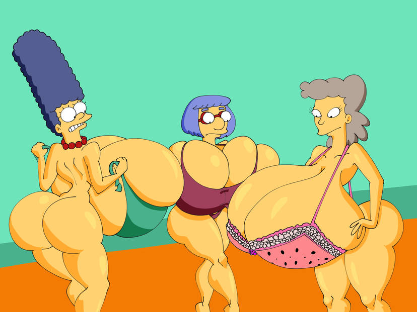 20th_century_fox 3girls dat_ass female female_only helen_lovejoy hyper hyper_breasts luann_van_houten marge_simpson maxtlat tagme the_simpsons