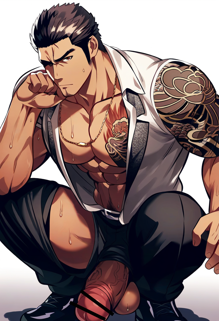 ai_generated aonoshishi balls bara big_balls big_penis clothing erection kiryu_kazuma male male_nipples male_only manly mature_male muscular_male nipples penis ryuu_ga_gotoku sega yakuza_(series)