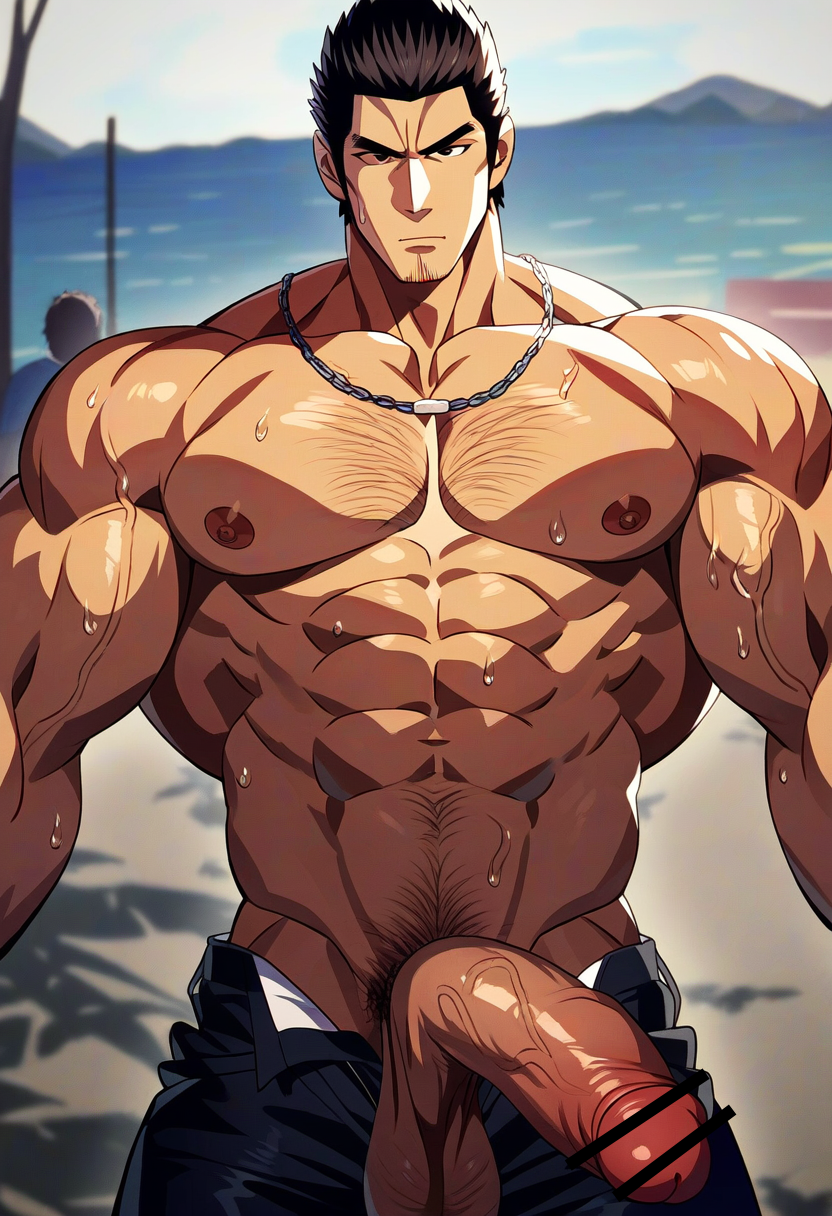 ai_generated aonoshishi balls bara big_balls big_penis clothing erection kiryu_kazuma male male_nipples male_only manly mature_male muscular_male nipples penis ryuu_ga_gotoku sega yakuza_(series)