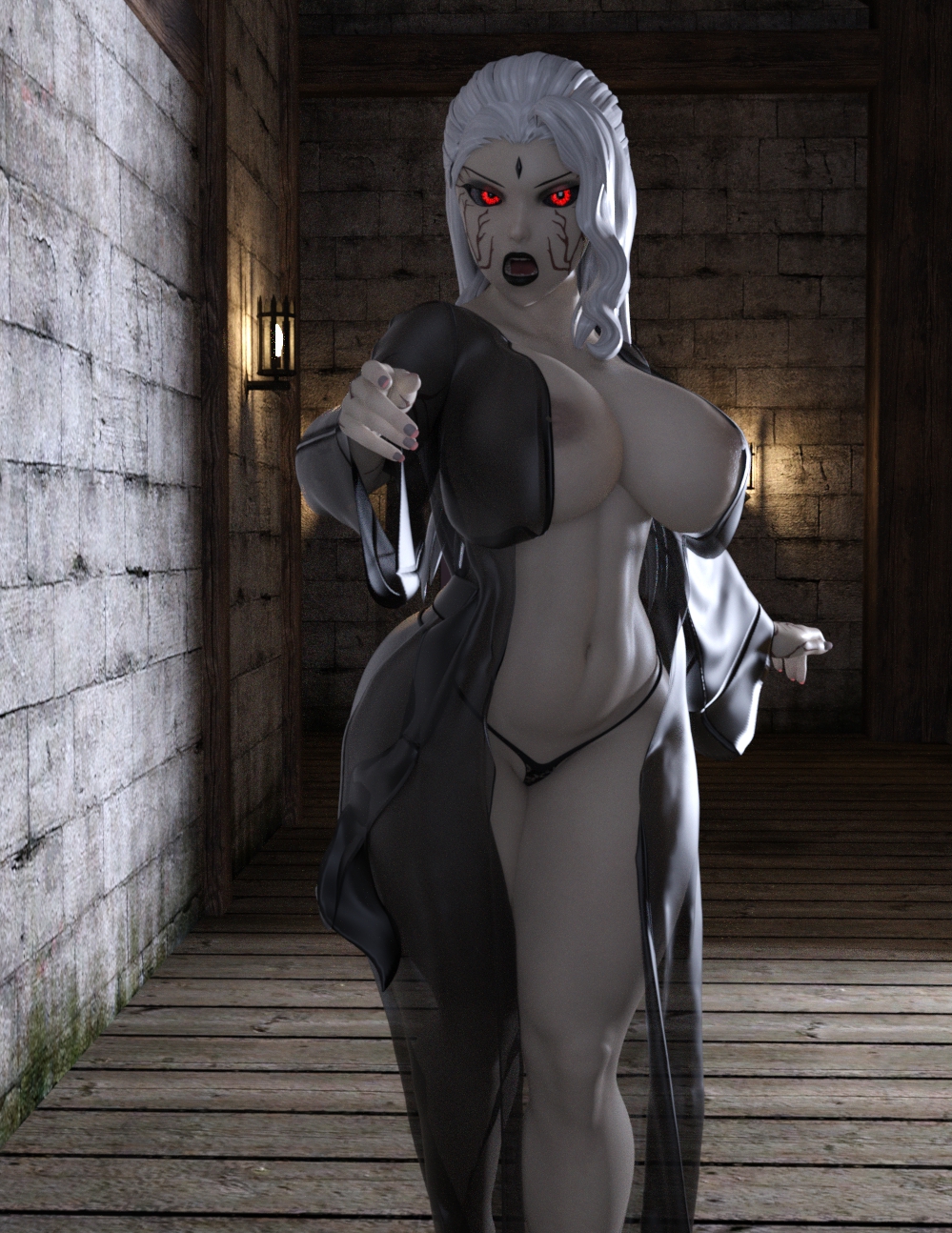 3d daz3d daz_studio dragolord19d hair_down nightgown rwby salem_(rwby) self_upload topless