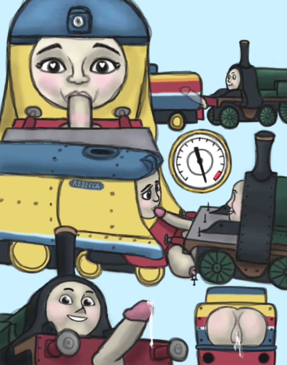 1futa 2girls blowjob cum emily_the_emerald_green_engine futanari pierced_nipples rebecca_the_happy_engine thomas_and_friends