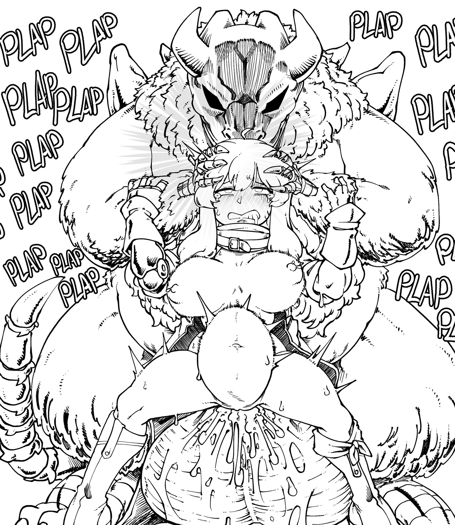 balls, black and white, bloated belly, blush, breeding, clenched teeth, cum, cumflation, defeat, defeat sex, defeated, drool, female, forced, from behind, fucked into submission, grabbing, grabbing head, grimm (rwby), huge balls, male, monochrome, monster, monster male, monster on female, monster rape, noahdoesart, plap, plapping, rape, rwby, size difference, sketch, sweat, tagme, used as an object, yang xiao long
