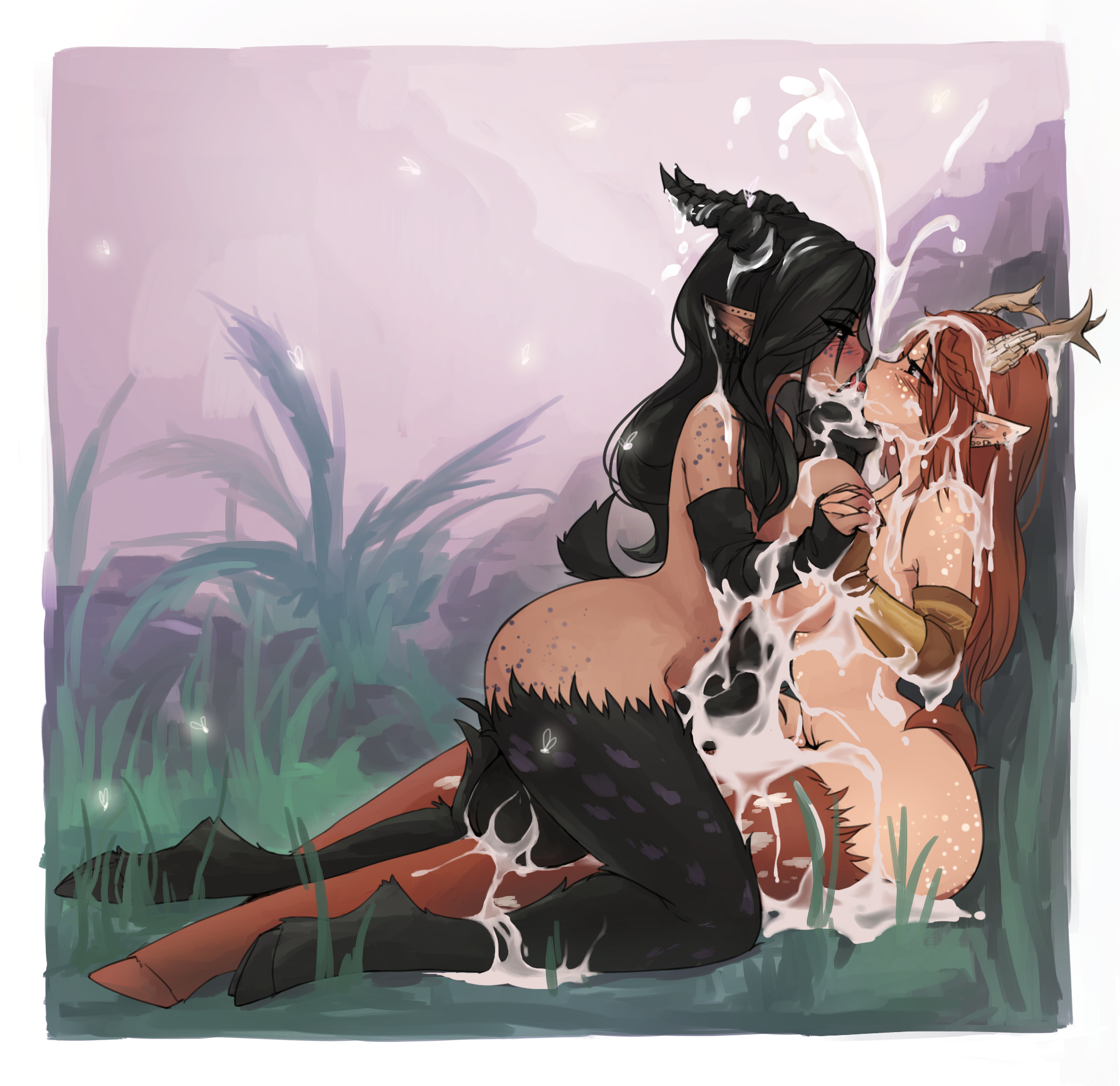 1futa, 1girls, animal genitalia on humanoid, animal penis, autofacial, autofellatio, autopaizuri, balls, big breasts, breast press, breasts, completely nude, cum, dark skin, ejaculation, equine penis, erection, excessive cum, faun, female, fur, futa on female, futanari, hand holding, hooves, horsecock, horsecock futa, horsecock on humanoid, huge cock, humanoid, intersex, kissing, knot, nude, nude female, pale skin, penis, poduu, precum, sitting