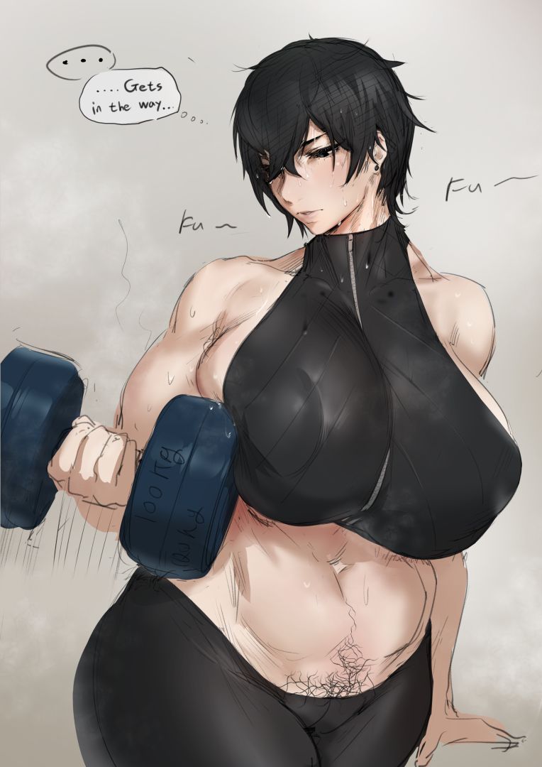 1girls big_breasts black_eyes black_hair female happy_trail huge_breasts kunaboto kurogane_(kunaboto) muscular muscular_female nipples original tagme thick_thighs tomboy venus_body