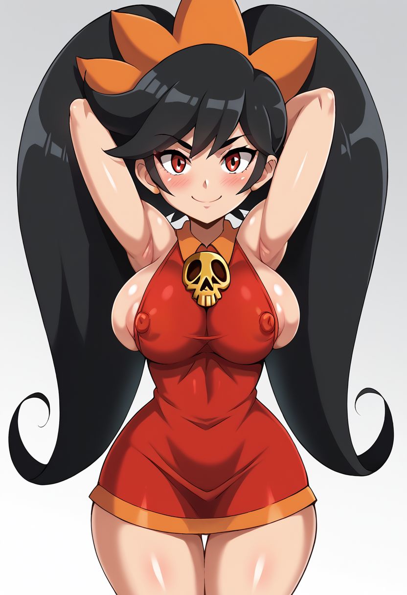 aged_up ai_generated arms_behind_head ashley_(warioware) bigpervywig breasts erect_nipples erect_nipples_under_clothes hands_behind_head nintendo thighs twintails warioware