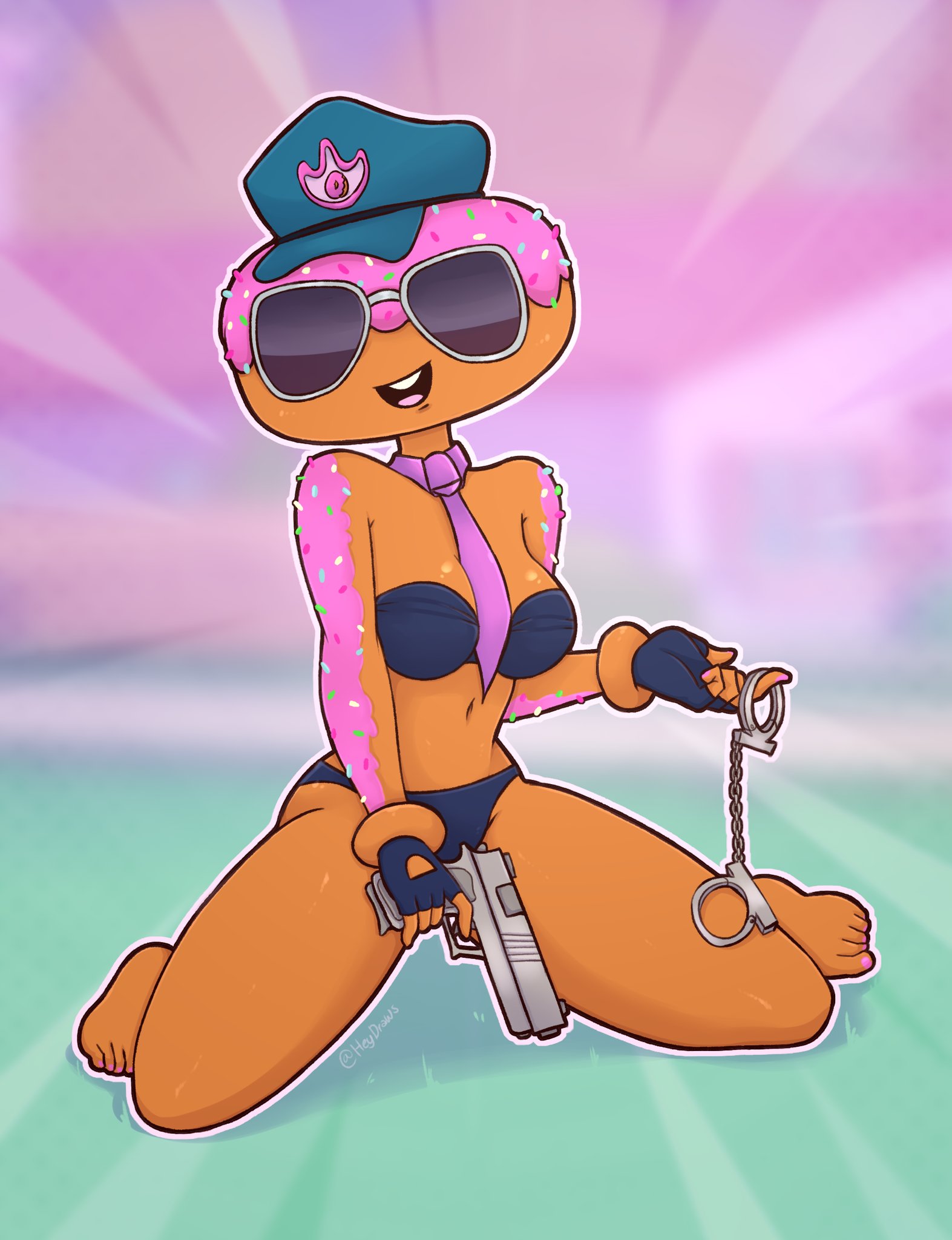 1anthro, 1girls, 2025, anthro, anthro female, anthro only, buckteeth, constable sprinkle, cop, dessert, female, female focus, female only, food, food creature, food humanoid, fortnite, fortnite: battle royale, glasses, gun, handcuffs, heydraws, object head, posing, shades, tagme, tie, underwear