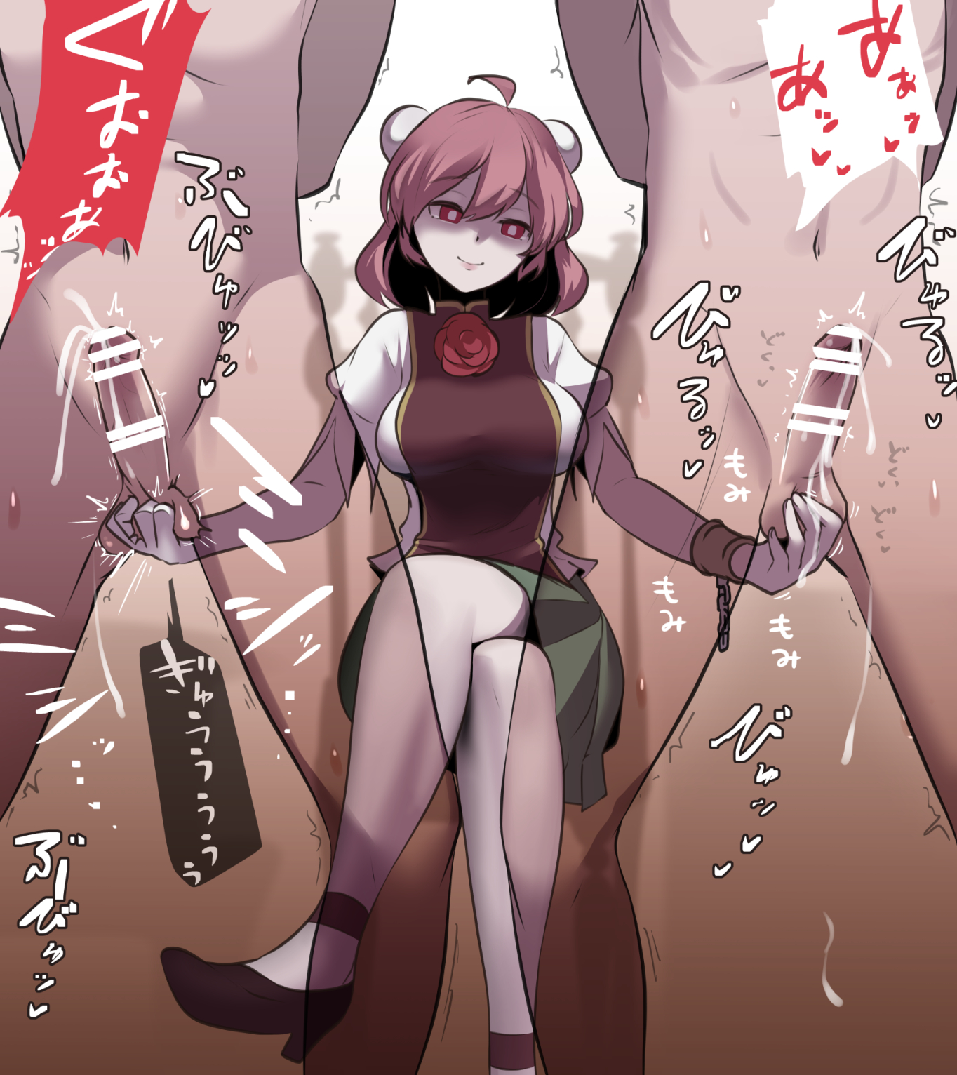 1girls, 2boys, ballbusting, ballbusting orgasm, balls squeeze, bar censor, censor bar, censored, censored penis, clothed female nude male, cock, completely nude, completely nude male, crossing legs, cum, dick, ejaculation, femdom, garasuhokou, genitals, kasen ibaraki, male, mmf threesome, navel, nude, nude male, nude male clothed female, orgasm, penis, semen, squeezing, squeezing balls, threesome, touhou