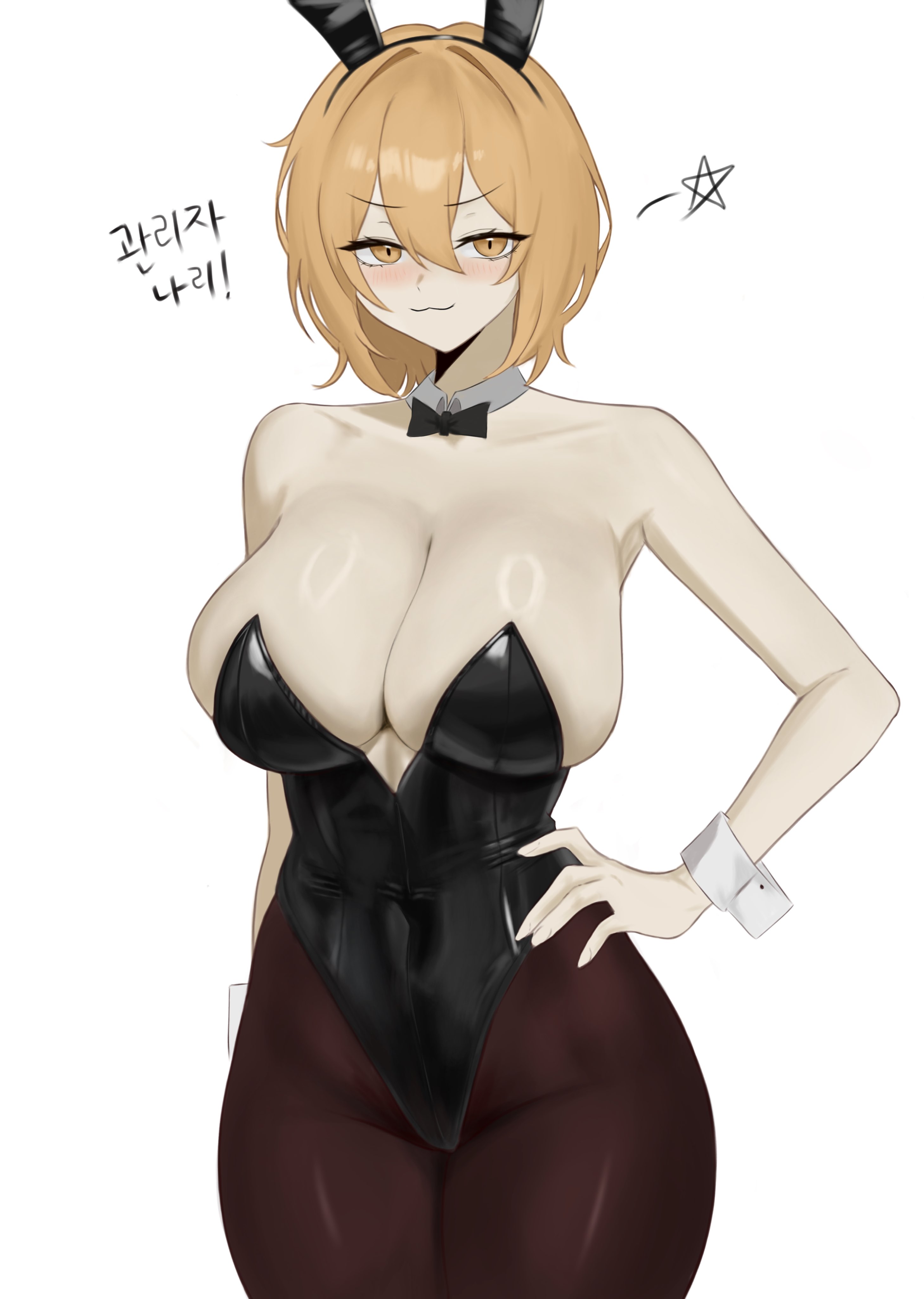 1girls, big breasts, breasts, bunnysuit, cleavage, don quixote (limbus company), female, female only, human, large breasts, limbus company, pmlbtmlorlc, project moon, smug, solo, solo female, standing