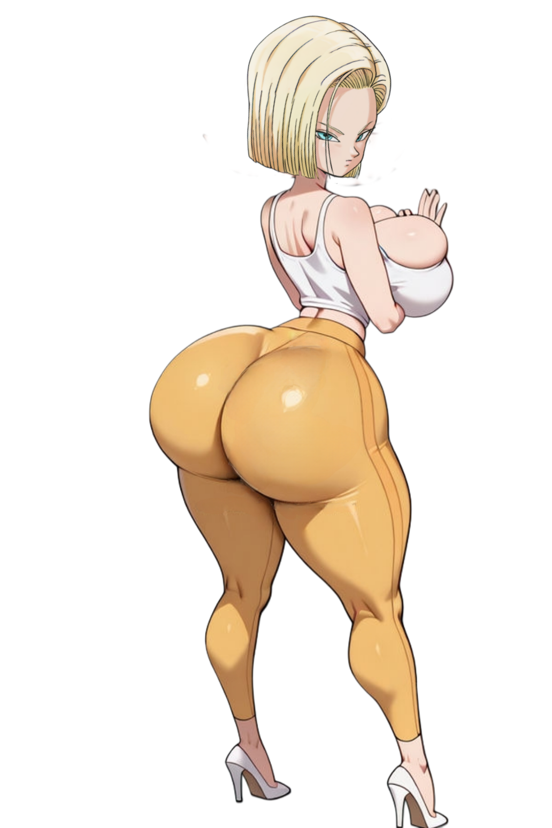 1girls, ai generated, android 18, artist request, blonde, blonde female, blonde hair, blonde hair female, blue eyes, blue eyes female, cameltoe, cleavage, curvy, dragon ball, erect nipples, female, gigantic breasts, high heels, huge areolae, huge ass, nai diffusion, puffy nipples, short hair, short hair female, stable diffusion, thick lips, voluptuous, wide hips, yellow hair