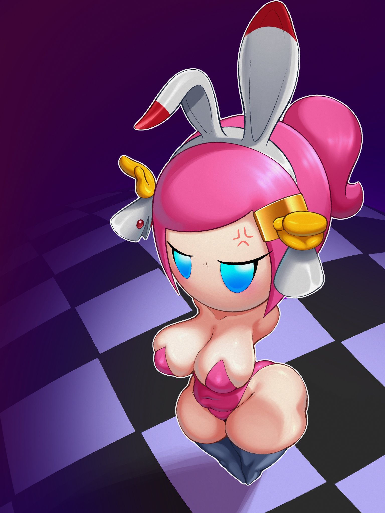 1girls, alien, alien girl, better version at source, blue eyes, blush, breasts, bunny ears, bunny suit, bunnysuit, chubby, chubby female, female, gloves, kirby (series), kirby planet robobot, long hair, pink hair, secretary, sleepiitreat, susanna patrya haltmann, susie (kirby), tagme