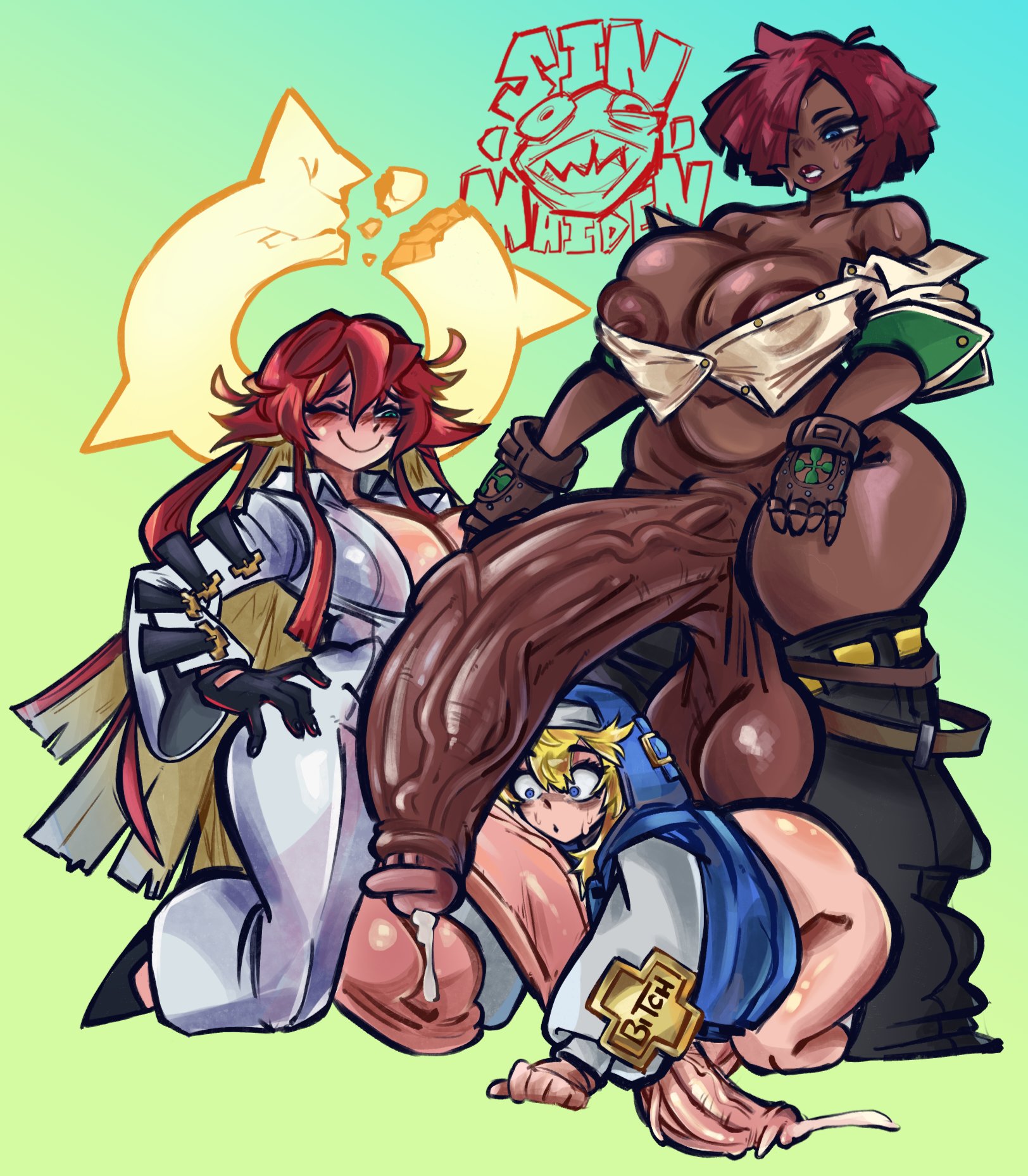 balls, breasts, bridget, crossdressing, crossdressing (mtf), crossdressing male, dickgirl, femboy, futa on futa, futanari, giovanna (guilty gear), guilty gear, gynomorph, homosexual, huge cock, human, hung bottom, jack-o' valentine, light skin, male, penis, sinmaiden, tagme