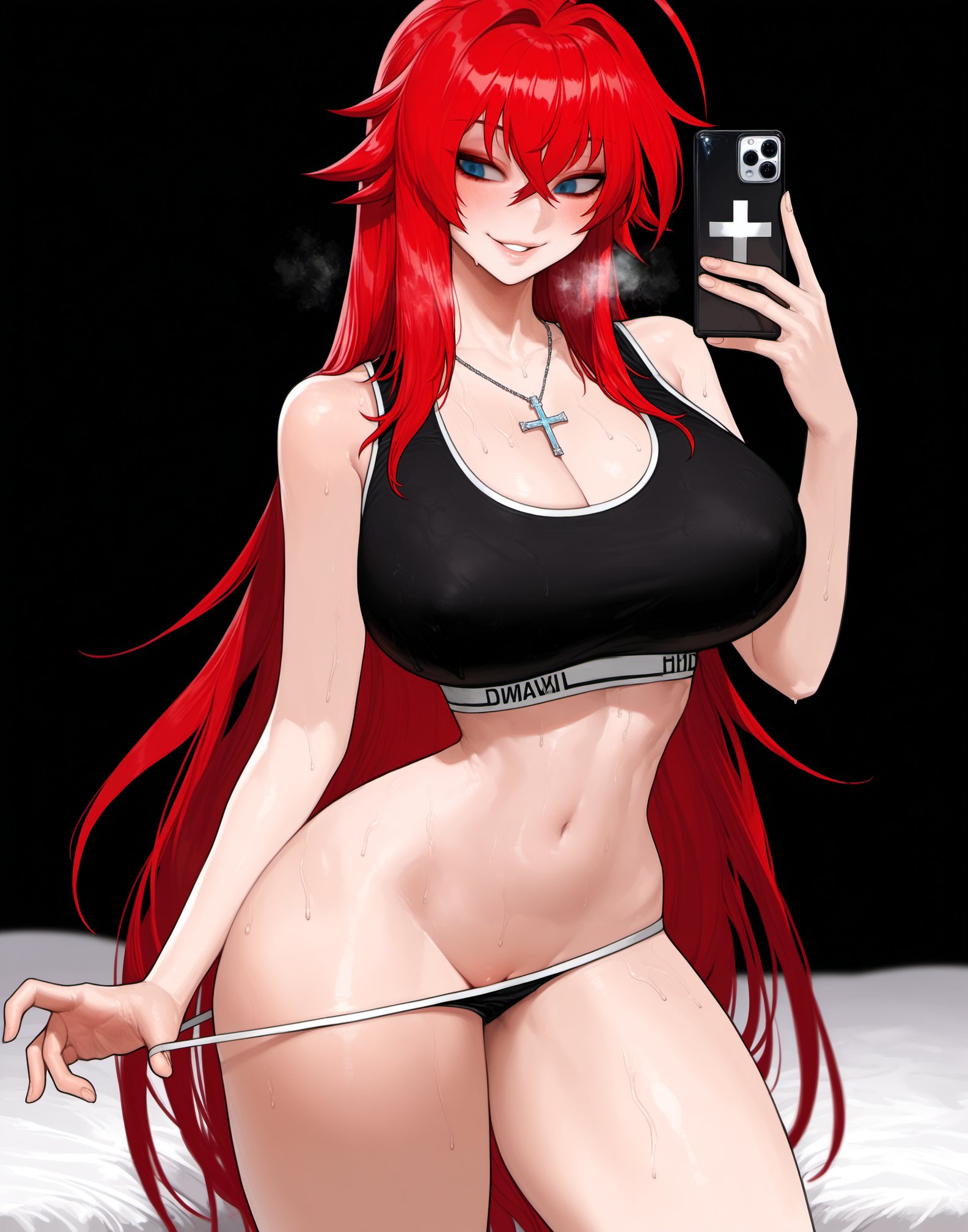 1girls, ai generated, bare arms, bare legs, bare shoulders, bare thighs, big breasts, blush, bra, breasts, clothed, clothing, color, female, female focus, female only, hi res, high school dxd, large breasts, light skin, light-skinned female, long hair, looking at viewer, panties, randoai, red hair, rias gremory, solo, solo female, thick thighs