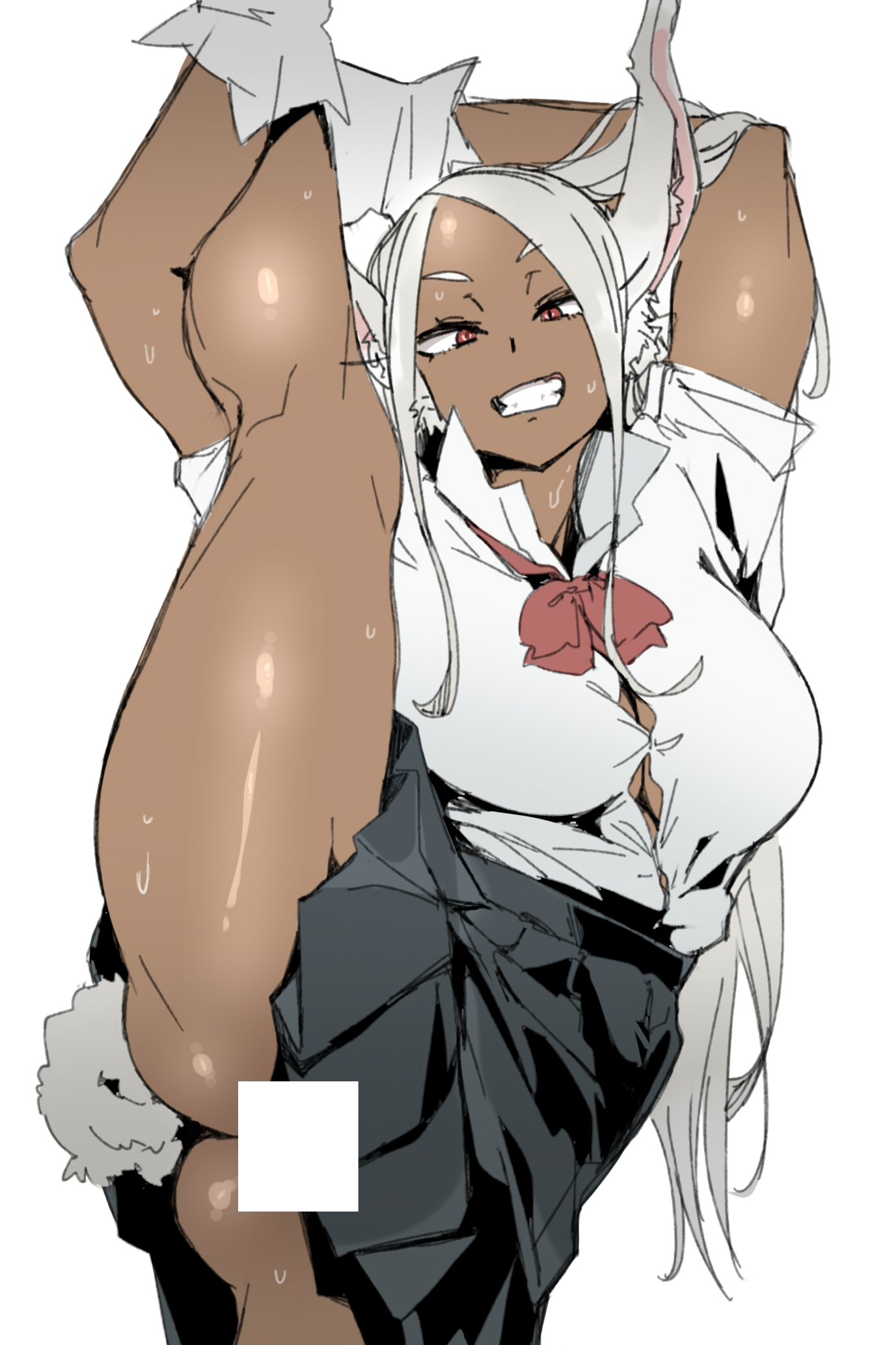 breasts, busty, censored, dark skin, dark-skinned female, ettone, female, hourglass figure, miruko, my hero academia, rumi usagiyama, school uniform, schoolgirl, tagme, wide hips