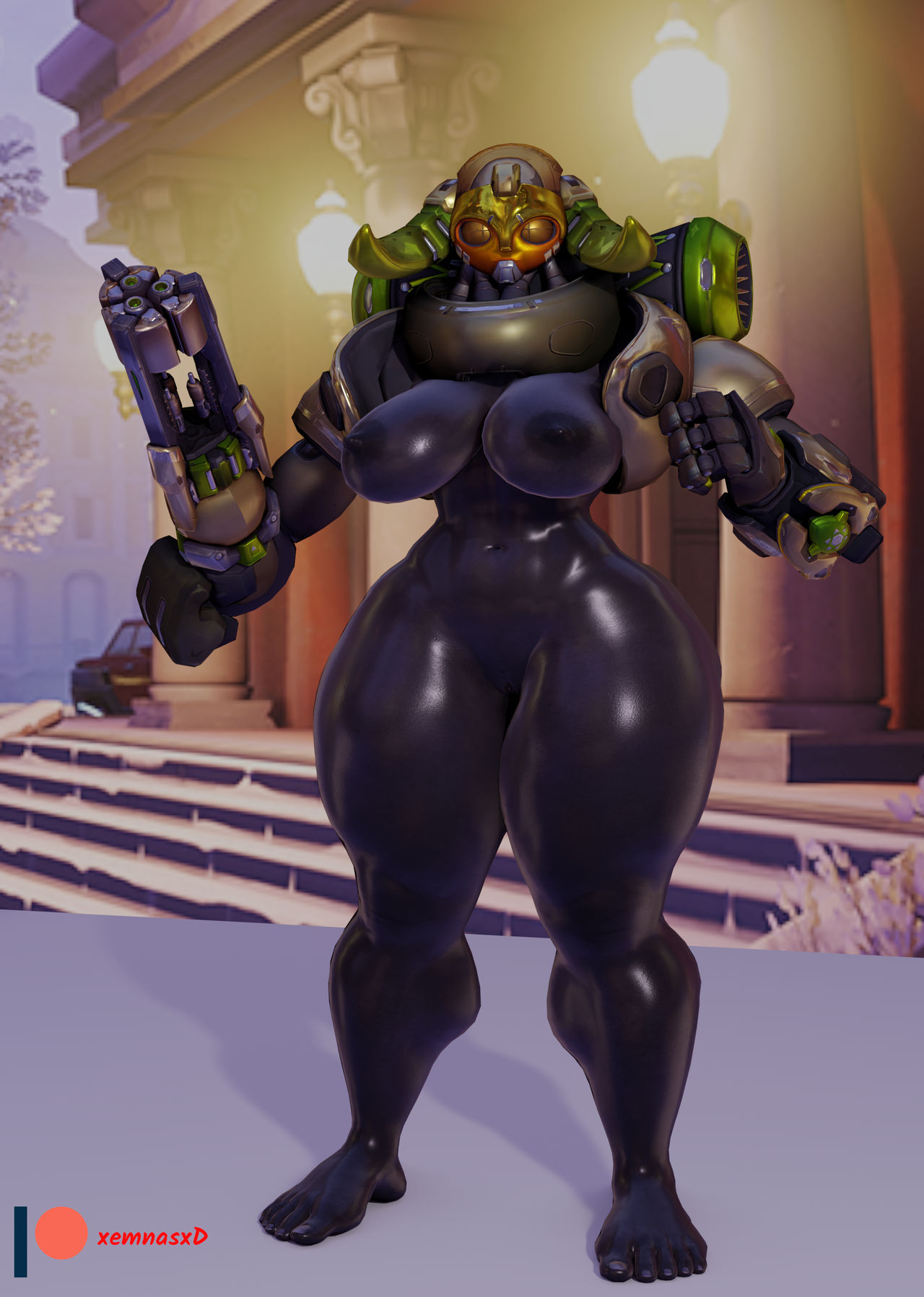 1girls 3d anthro big_breasts blizzard_entertainment breasts cyborg looking_at_viewer naked nude orisa overwatch pussy solo thick_thighs thin_waist voluptuous wide_hips xemnasxd