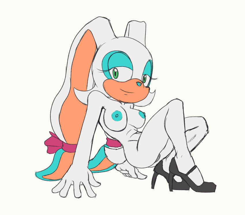 anthro archie_comics big_breasts big_ears breasts carrotia_the_rabbit clothing female footwear fours_(artist) fur green_nipples hi_res high_heels lagomorph leporid mammal nipples rabbit shoes solo sonic_(series) sonic_the_hedgehog_(archie) sonic_the_hedgehog_(comics) sonic_the_hedgehog_(series) white_body white_fur