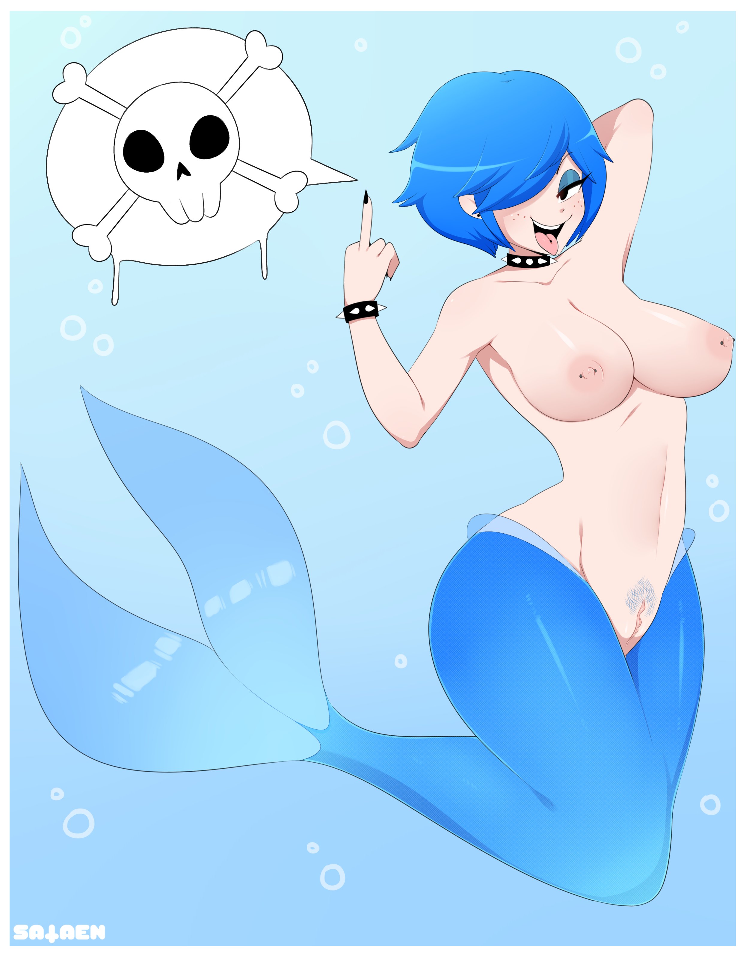 areolae, big breasts, blue hair, breasts, busty, cartoon network, ed edd n eddy, female, hourglass figure, kanker sisters, marie kanker, merfolk, mermaid, middle finger, nipple piercing, nipples, piercing, pubic hair, punk, pussy, sataenart, tagme, topless, vagina, version without pubic hair available, wide hips