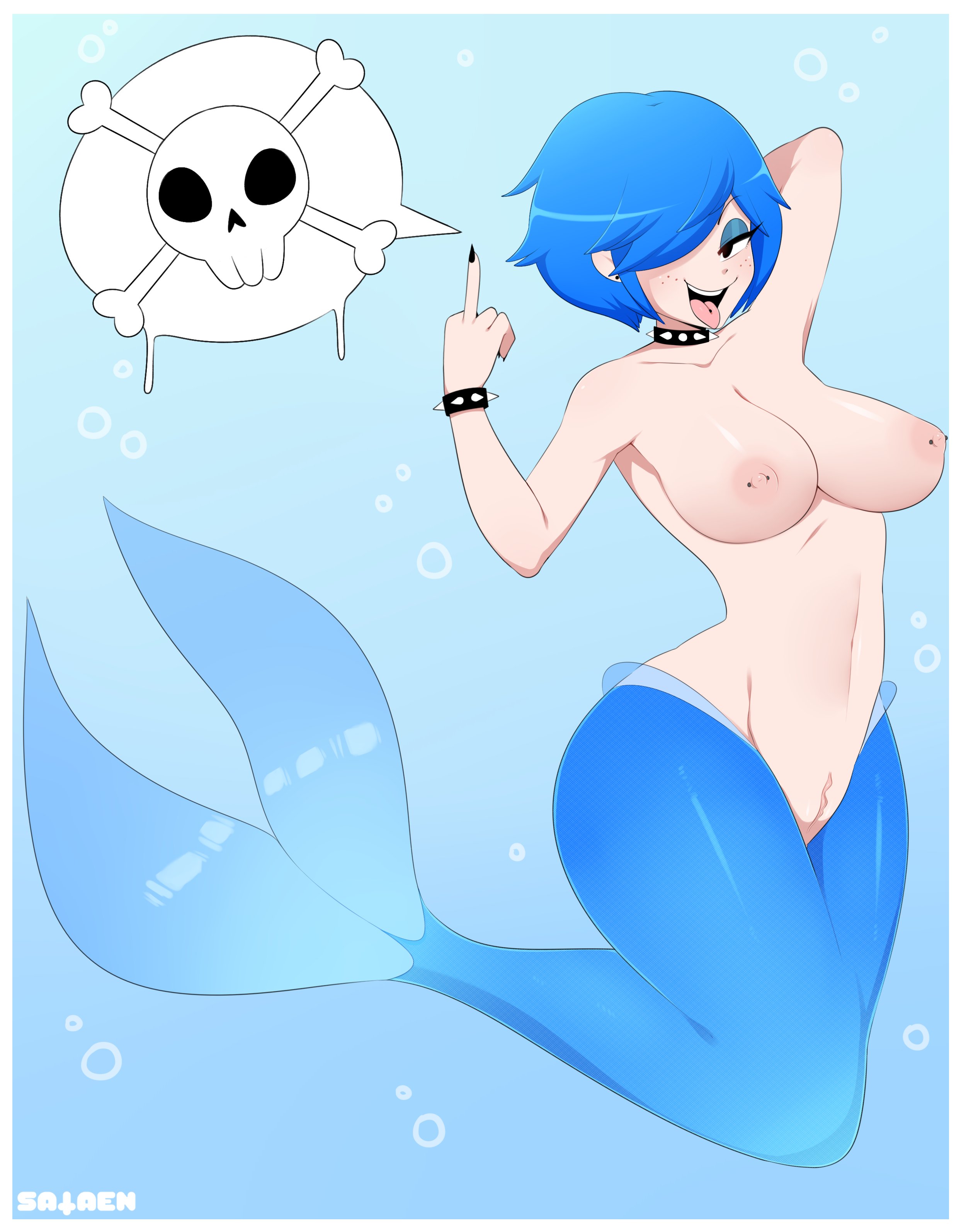 areolae, big breasts, blue hair, breasts, busty, cartoon network, ed edd n eddy, female, hourglass figure, kanker sisters, marie kanker, merfolk, mermaid, middle finger, nipple piercing, nipples, piercing, punk, pussy, sataenart, tagme, topless, vagina, version with pubic hair available, wide hips