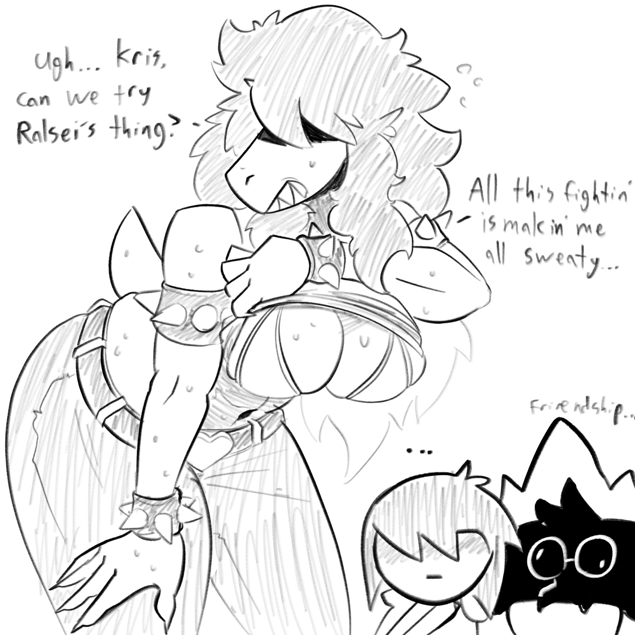1girls, 2021, absurd res, angry, anthro, armband, armlet, ass, bent over, big ass, big breasts, black fur, blush, bovid, bra, breasts, capaoculta, caprine, claws, clothing, cute, cute fang, deltarune, dialogue, dinosaur, embarrassed, english text, female, female focus, fluffy, fluffy hair, fluffy tail, fur, furry, glasses, hair, hair over eyes, hat, heart, hi res, human, kris (deltarune), long hair, looking at viewer, looking down, mammal, nipples, open mouth, pants, purple body, purple fur, purple hair, ralsei, reptile, sharp claws, sharp teeth, spikes, susie (deltarune), sweat, tail, teeth, text, thick thighs, thighs, wide hips