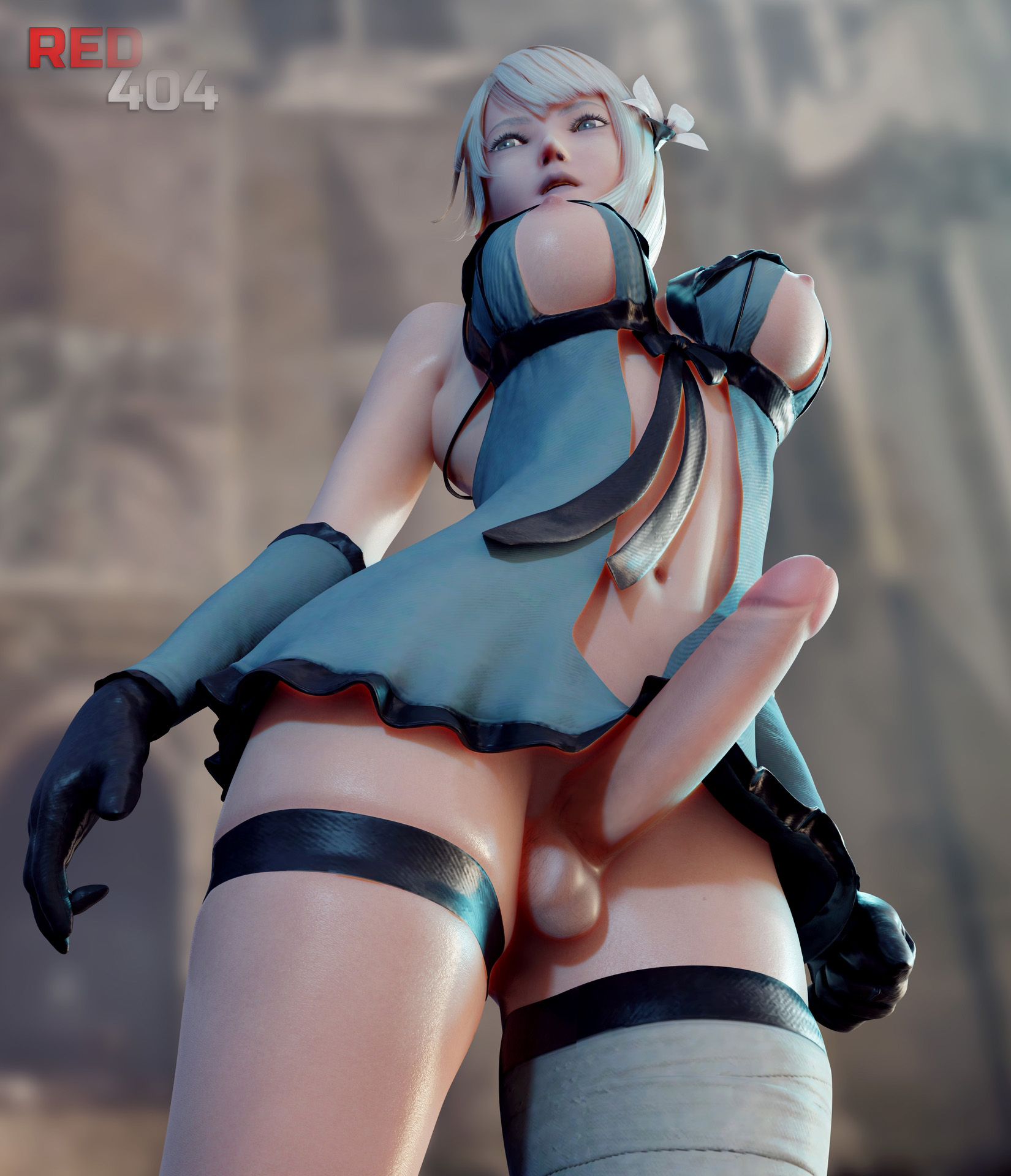 3d, breasts, busty, futa only, futanari, hourglass figure, intersex, kaine (nier), nier (series), nier replicant, red404, square enix, wide hips