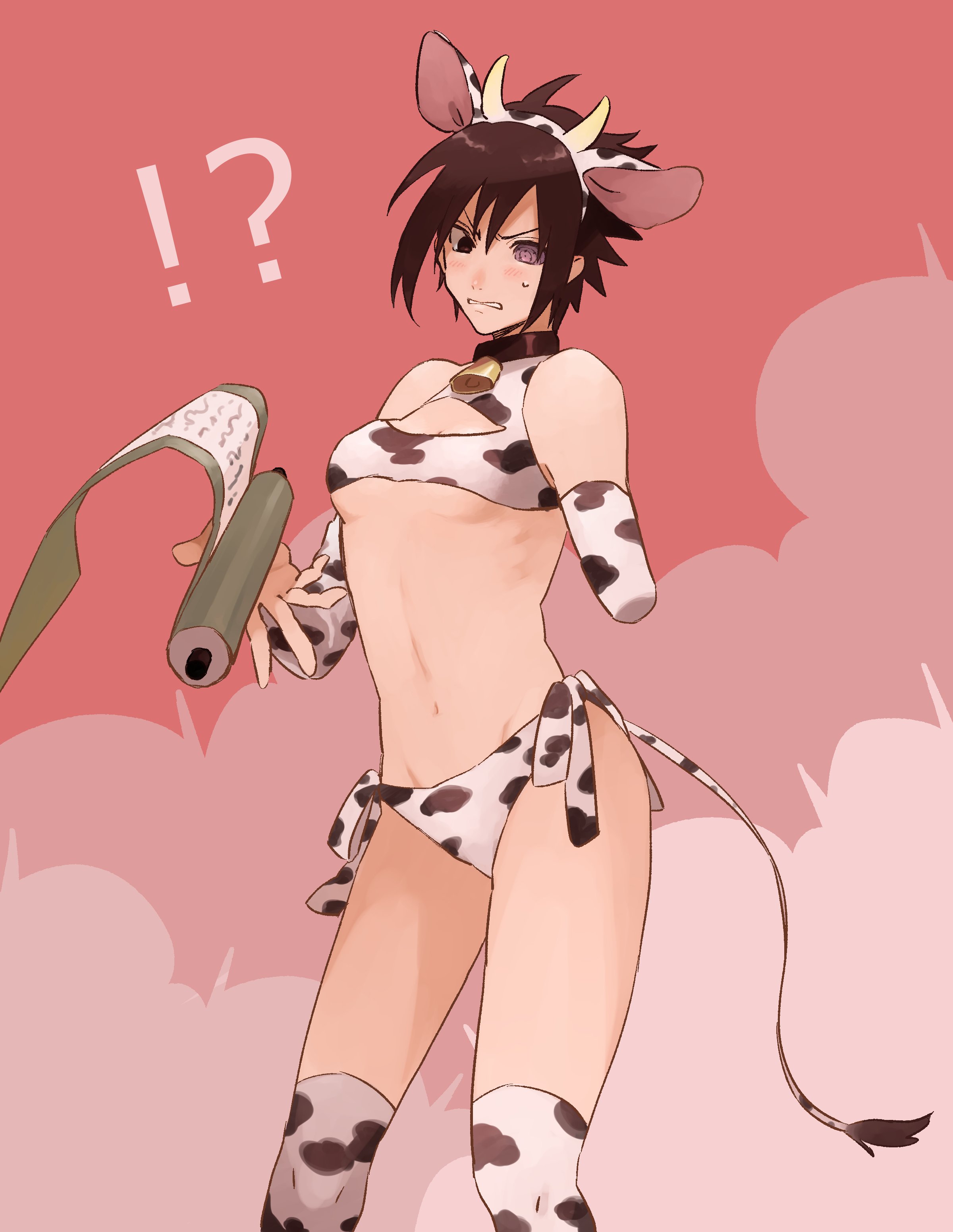 1boy, 2021, abs, amputee, armwear, bikini, bikini bottom, bikini top, black eyes, black hair, blush, boruto: naruto next generations, breasts, clothed, clothing, collar, cow ears, cow horns, cow print, cow tail, cowbell, crossdressing, elbow gloves, fake animal ears, femboy, gay, kneehighs, legwear, light skin, light-skinned male, long gloves, male, male focus, male only, missing arm, naruto, naruto (series), naruto shippuden, naruto: the last, pale skin, pale-skinned male, panties, petite, pose, posing, purple eyes, revealing clothes, rinnegan, sasuke uchiha, sissy, sleeves, small breasts, standing, stockings, sweat, sweatdrop, swimsuit