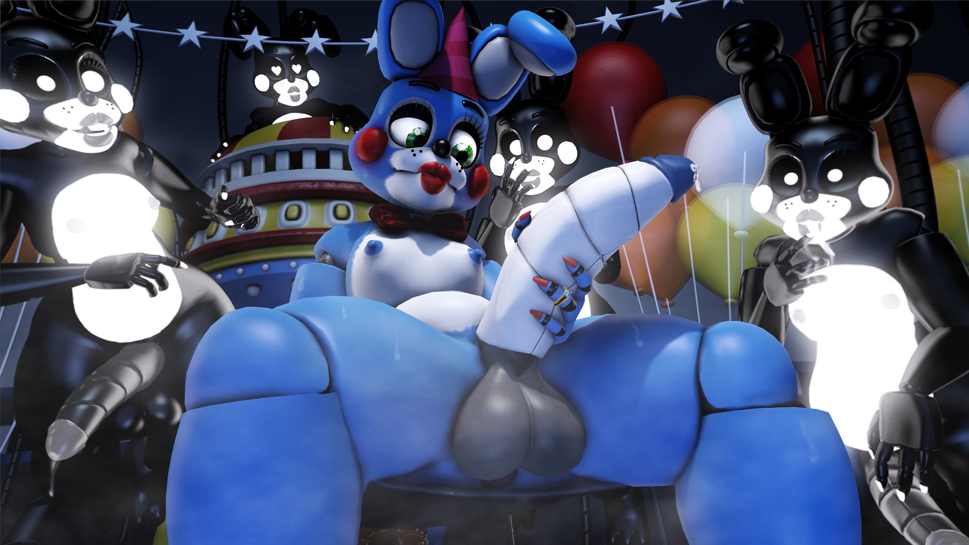 3d, 3d (artwork), 5boys, femboy, five nights at freddy's, girly, green eyes, male, male only, rckke, shadow bonnie, shadow bonnie (fnaf), source filmmaker, tagme, toy bonnie, toy bonnie (fnaf)