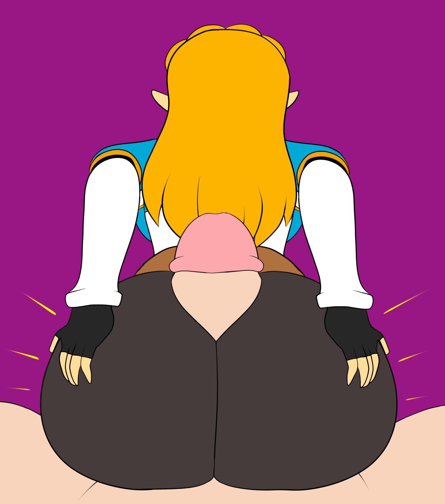 1boy, 1girls, 5 fingers, ass, assjob, backboob, big ass, big butt, big penis, blonde hair, breath of the wild, buttjob, buttjob over clothes, clothed, clothed sex, clothes, clothing, covered assjob, covered buttjob, erection, female, fingerless gloves, from behind, hair, hands on ass, hips, huge ass, huge butt, huge cock, hylian, legs apart, long hair, long sleeves, male, nintendo, nude, nude male, nude male clothed female, outercourse, penis, pointy ears, pov, pov male, princess, princess zelda, purple background, rear view, royalty, scarecorrode, shirt, simple background, sitting, sitting on lap, sitting on person, straight, the legend of zelda, thick penis, tight clothing, tight pants, tights, video games, wide hips, yellow hair, zelda (breath of the wild)