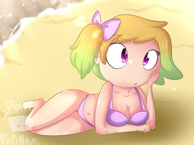 1girls ann_chica_(fnafhs) beach big_breasts bikini blonde_hair chica_(fnafhs) female fnafhs fnafhs_z3ro green_hair sole_female two_tone_hair