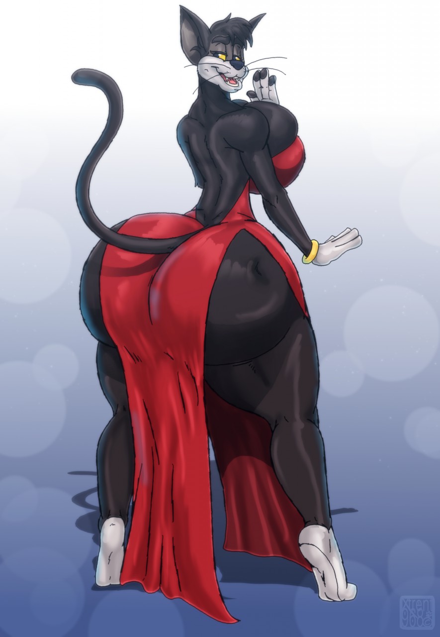 big_ass black_fur butch_cat cat_tail catboy femboy male_with_breasts red_dress tom_and_jerry white_paws xtrent968