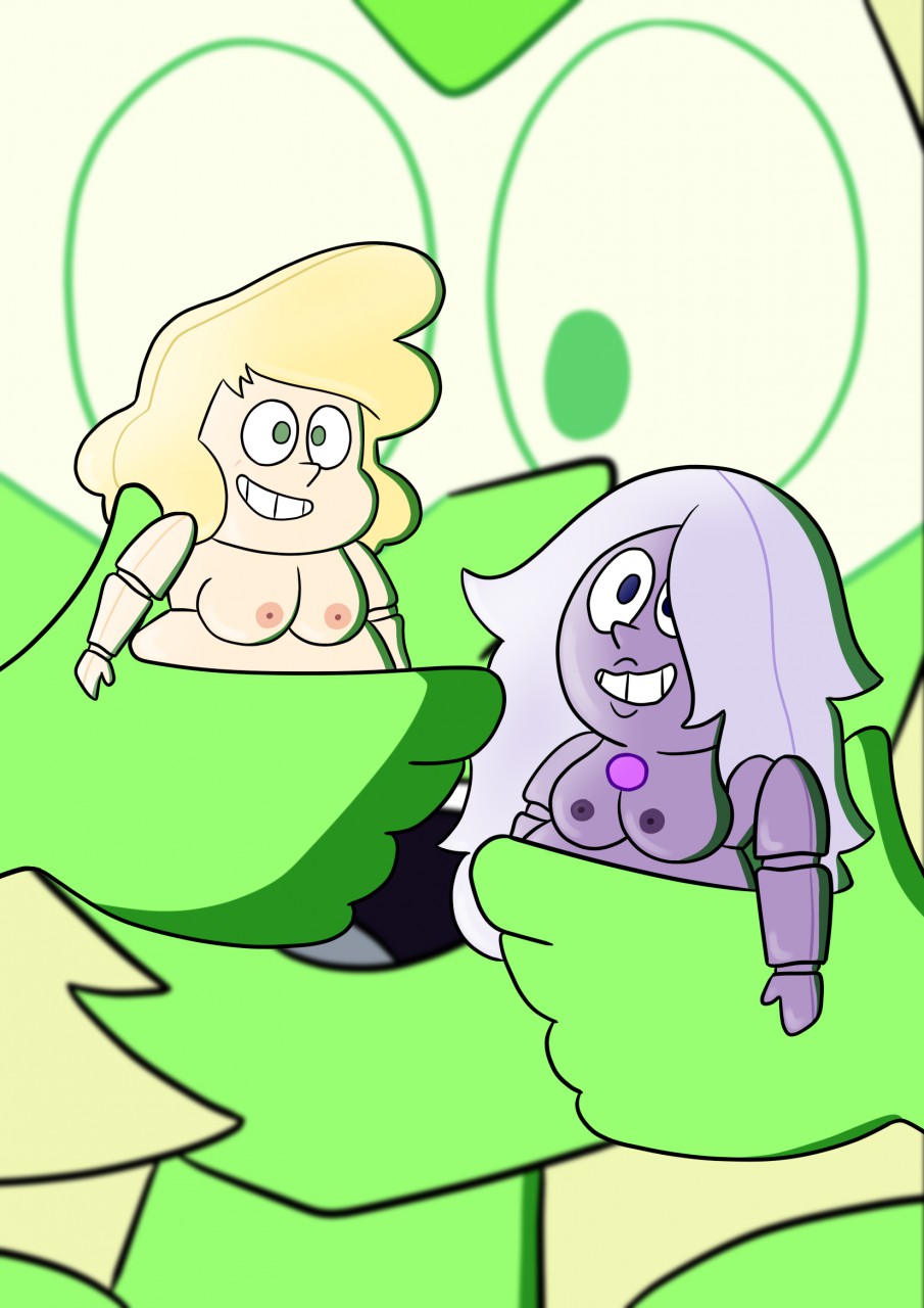 2019 3girls alien_girl amethyst_(steven_universe) blonde_hair blue_eyes digital_media_(artwork) e350 female female_focus female_only green_eyes green_hair green_skin hi_res high_resolution highres human inanimate_transformation micro multiple_girls nipples not_furry not_furry_focus nude objectification peridot_(steven_universe) plastic purple_hair purple_skin sadie_miller shrinking size_difference smile steven_universe threesome toys transformation