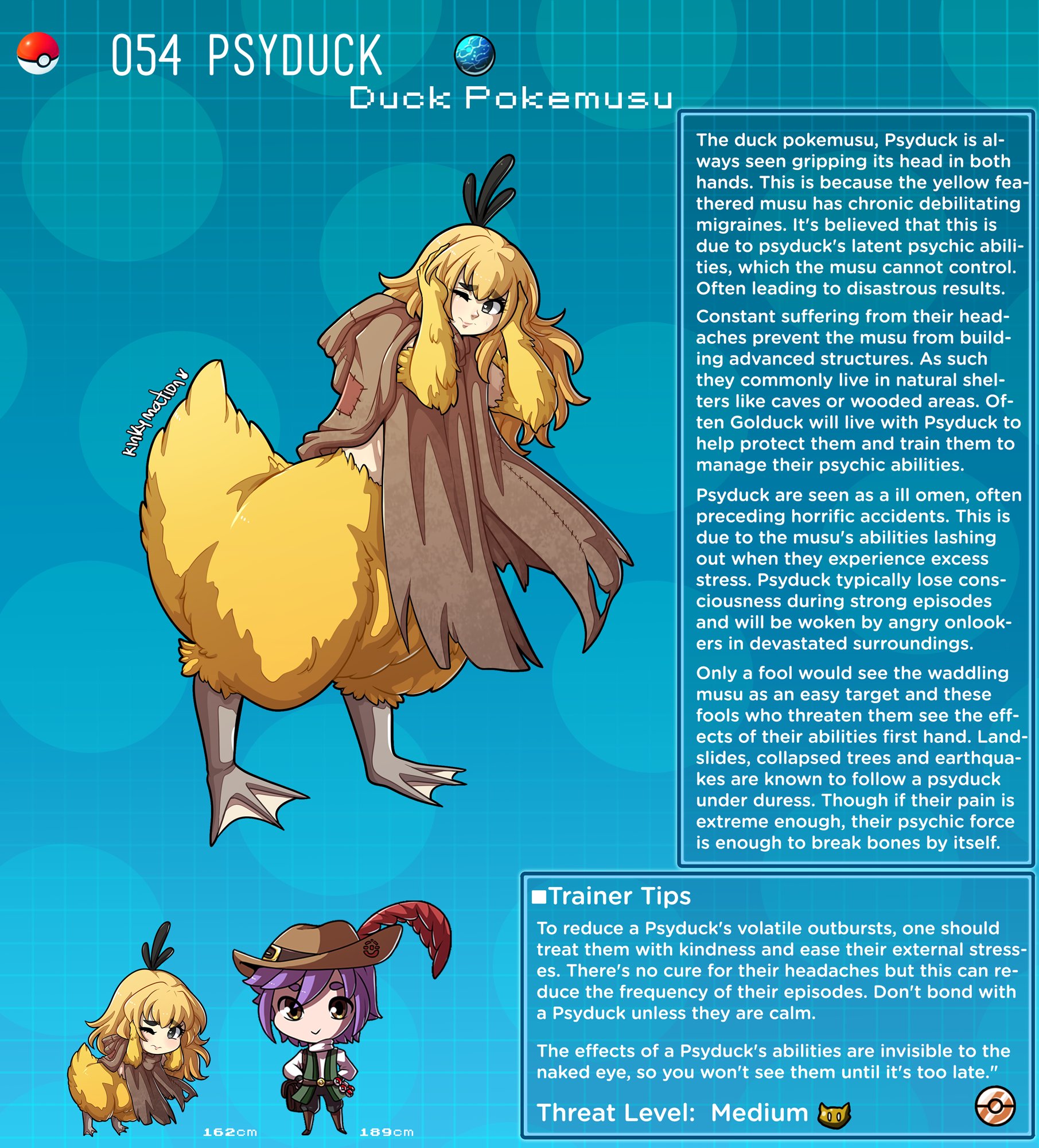 anthro, anthro only, creature index, english text, female, highres, kinkymation, nintendo, page 54, page number, pokémon (species), pokemon, pokemon (species), pokemon rgby, pokemon-girl encyclopedia, pokemorph, pokemusu, profile, psyduck, tagme, text, text box