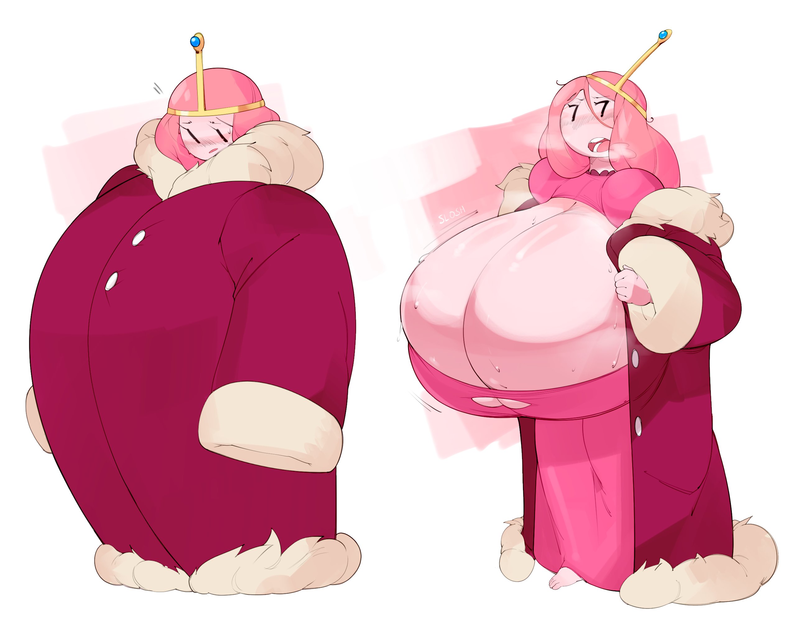 1girls, adventure time, blush, breasts, breasts bigger than head, bulumble-bee, cleavage, female, female only, gum, huge breasts, hyper breasts, overflowing breasts, pink hair, princess bubblegum, solo, sweaty breasts, top heavy, uncontainable breasts