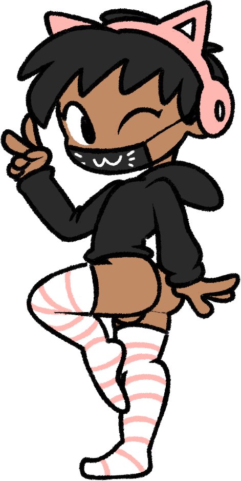 1boy, adorable, androgynous, animal crossing, ass, balls, big ass, big butt, black eyes, black hair, bottomless, cat ears, cat headphones, cute, dark skin, dark-skinned femboy, dark-skinned male, eyelashes, face mask, femboy, gay, headphones, hoodie, legwear, looking at viewer, male, male only, mask, nintendo, on one leg, one eye closed, only player, simple background, socks, solo, solo male, striped legwear, testicles, thighhighs, v sign, vilepluff, villager (animal crossing), white background, wink, year request