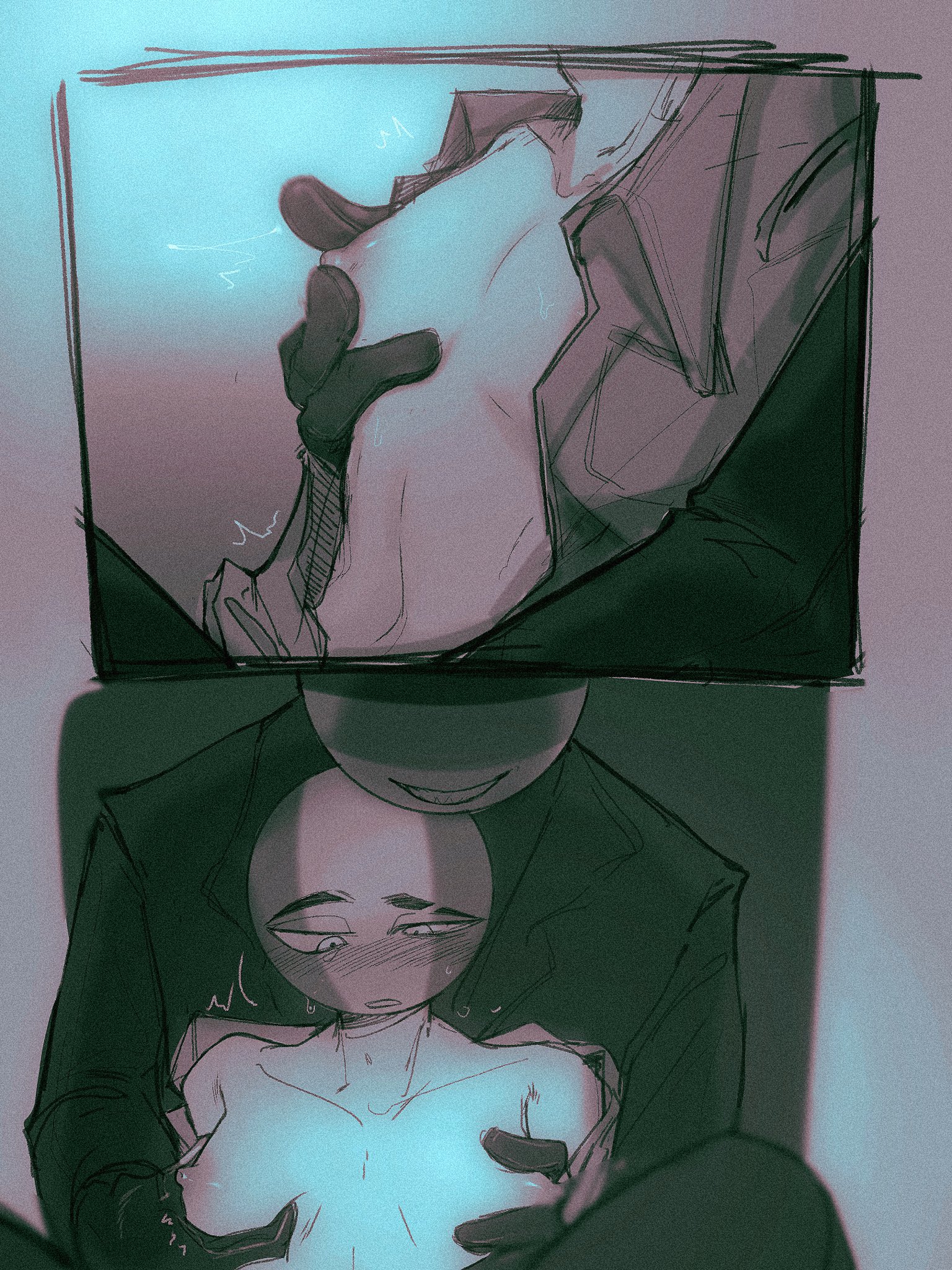 black gloves, blush, breast fondling, breasts, countryhumans, dafriix, gay, germany (countryhumans), grinning, groping from behind, italy (countryhumans), male, male only, nipples, suit, unbuttoned shirt, yaoi