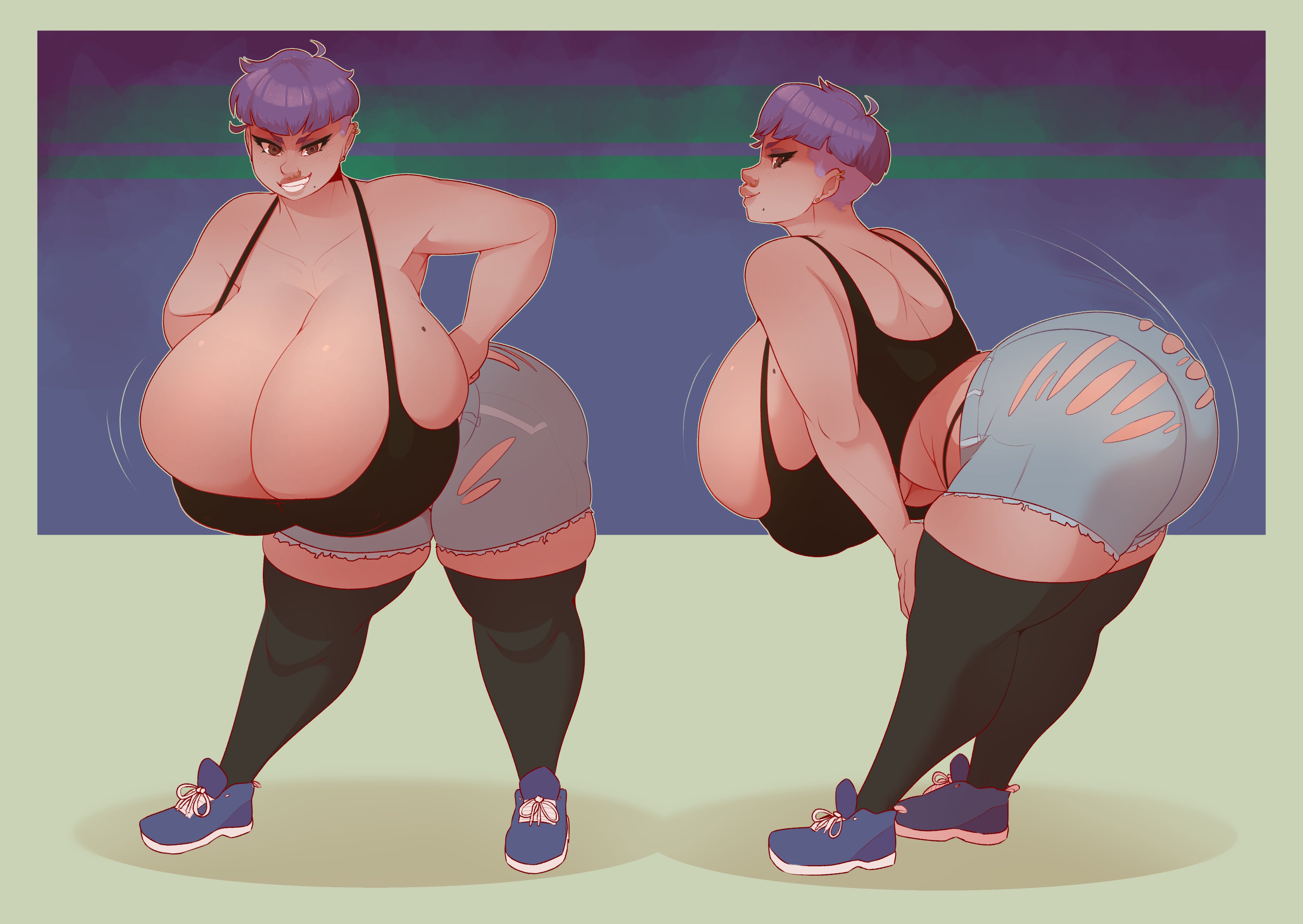1girls, absurdres, ass, breasts, cleavage, dabble, female, female only, highres, huge ass, huge breasts, looking at viewer, looking back, solo, thick thighs, wide hips