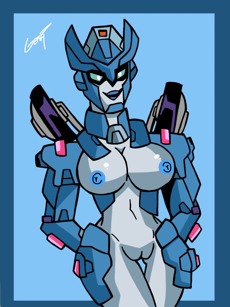 1girls alien alien_girl big_breasts blue_eyes blue_lips blue_lipstick blue_nipples blue_skin breasts chromia ciberthrash cybertronian female female_only hasbro looking_at_viewer mechanical nipples pussy robot robot_girl solo solo_female thigh_gap transformers vagina wheels