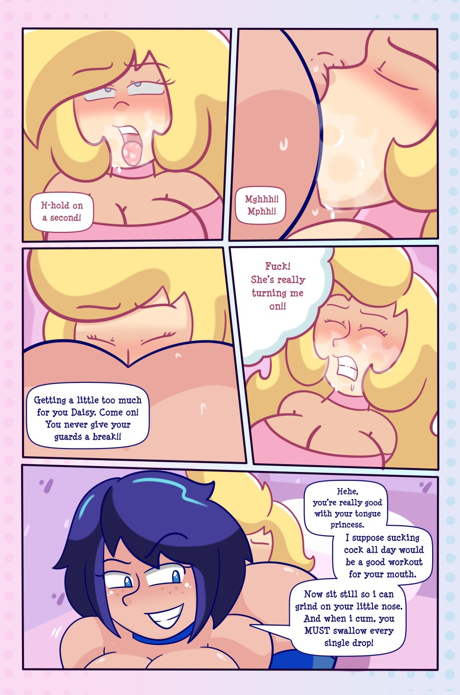 2girls ahe_gao arm_sleeves ass bedroom big_ass big_butt bimbo blonde_hair blue_eyes blue_hair bluu_(daisy-pink71) bondage bottom_heavy bubble_ass bubble_butt castle choker clothed clothed_female comic comic_page daisy-pink71 daisy_(daisy-pink71) dialogue domination english_dialogue english_text face_in_ass facesitting fat_ass female female_focus female_only females females_only femdom large_ass large_breasts large_butt looking_back multiple_girls musk nose_to_anus original original_characters sitting_on_face speech_bubble sweat sweaty_ass sweaty_butt text thick_ass thick_thighs wide_hips word_balloon wrapped_hands wrapped_up yuri