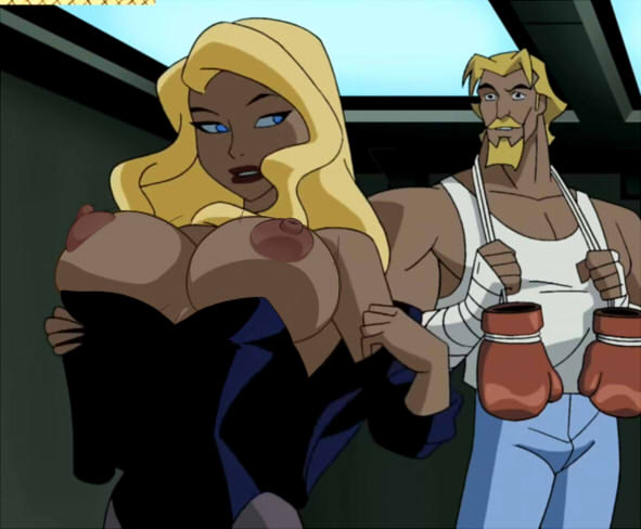 1boy 1girls big_breasts black_canary blonde_hair blue_eyes breasts dc dc_comics dcau dinah_lance edit female green_arrow green_arrow_(series) justice_league justice_league_unlimited lipstick long_hair male male/female nipples oliver_queen screenshot_edit ttrop