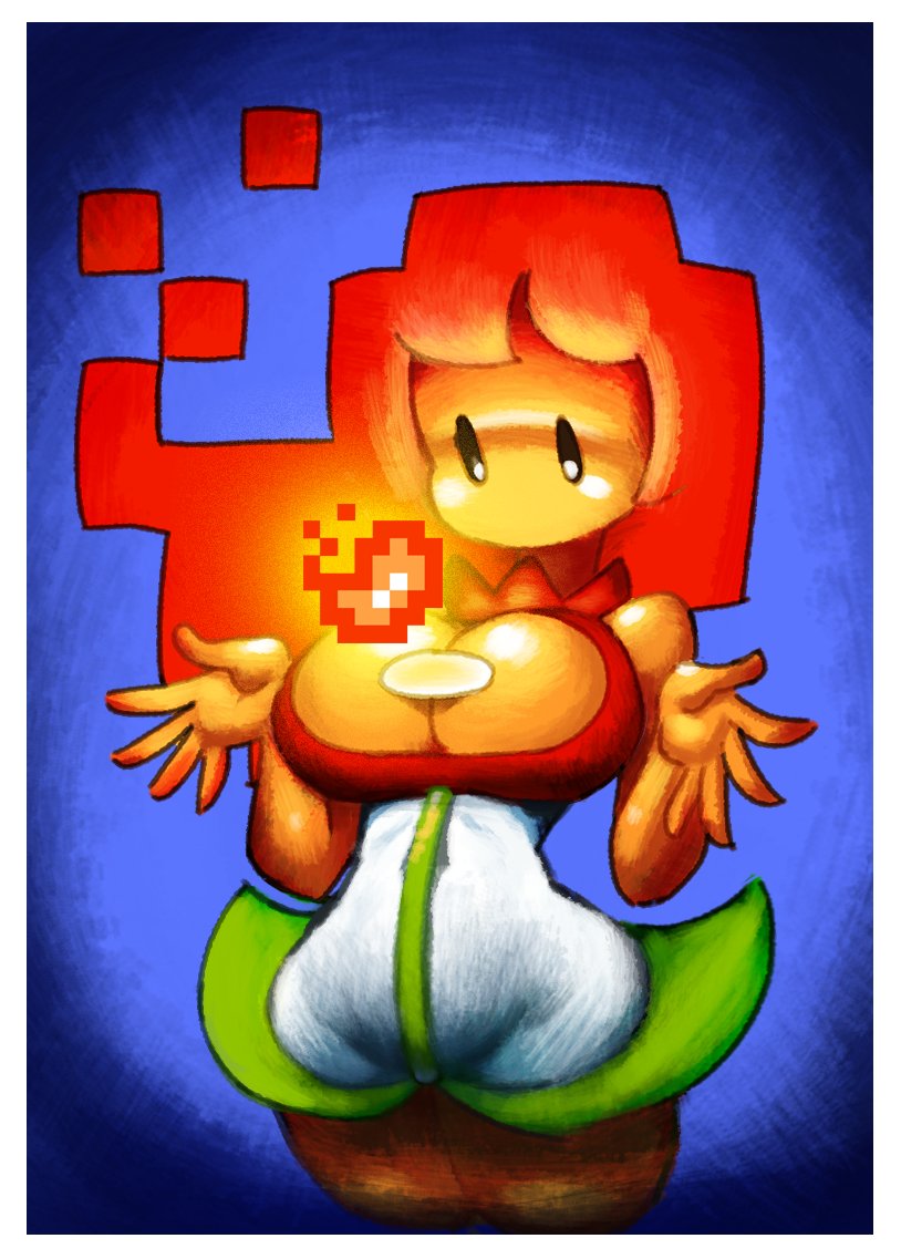 1girls, anthro, breasts, cleavage, female, female only, fire, fire flower, fire flower girl, huge breasts, humanized, mario (series), minus8, nintendo, power up, power up girl, solo, super mario bros., super mario bros. (nes), tagme
