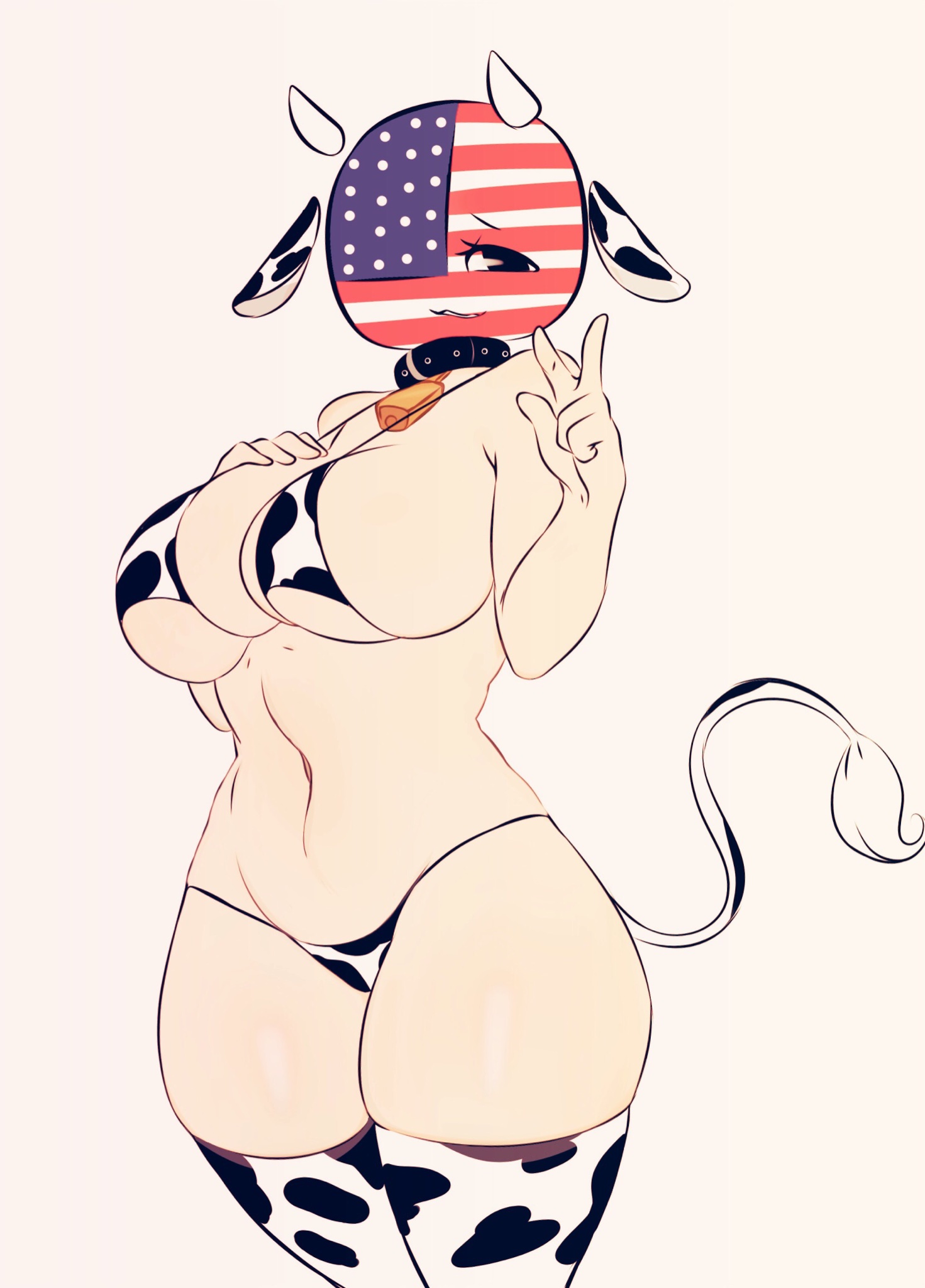 american flag, breasts, collar, countryhumans, countryhumans girl, cow bikini, cow girl, cow tail, female, flawsy, kneesocks, pussy, united states of america, united states of america (countryhumans), vaginal penetration