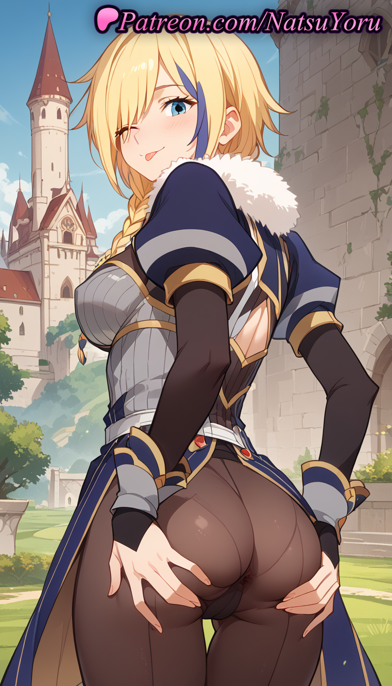 1girls ;p ai_generated anime anime_style anus armor asian ass ass_grab ass_support asshole back back_cutout bangs blonde_hair blue_eyes blue_hair blue_sky blush braid breasts brown_pantyhose bust busty cameltoe castle claire_(konosuba) clothing_cutout cloud cowboy_shot day female female_focus female_only from_behind fur_collar fur_trim gloves grabbing_own_ass grass hair_over_one_eye hands_on_own_ass hentai juicy_butt kono_subarashii_sekai_ni_shukufuku_wo! long_hair long_sleeves looking_at_viewer looking_back medium_breasts multi-colored_hair multicolored_hair natsuyoru one_eye_closed oshiri outdoors panties panties_under_pantyhose pants pantyhose pantylines puffy_short_sleeves puffy_sleeves seamed_legwear short_sleeves single_braid sky smile solo solo_female spread_anus spread_ass spread_pussy_under_clothes standing streaked_hair thigh_gap tongue tongue_out underwear voluptuous voluptuous_female