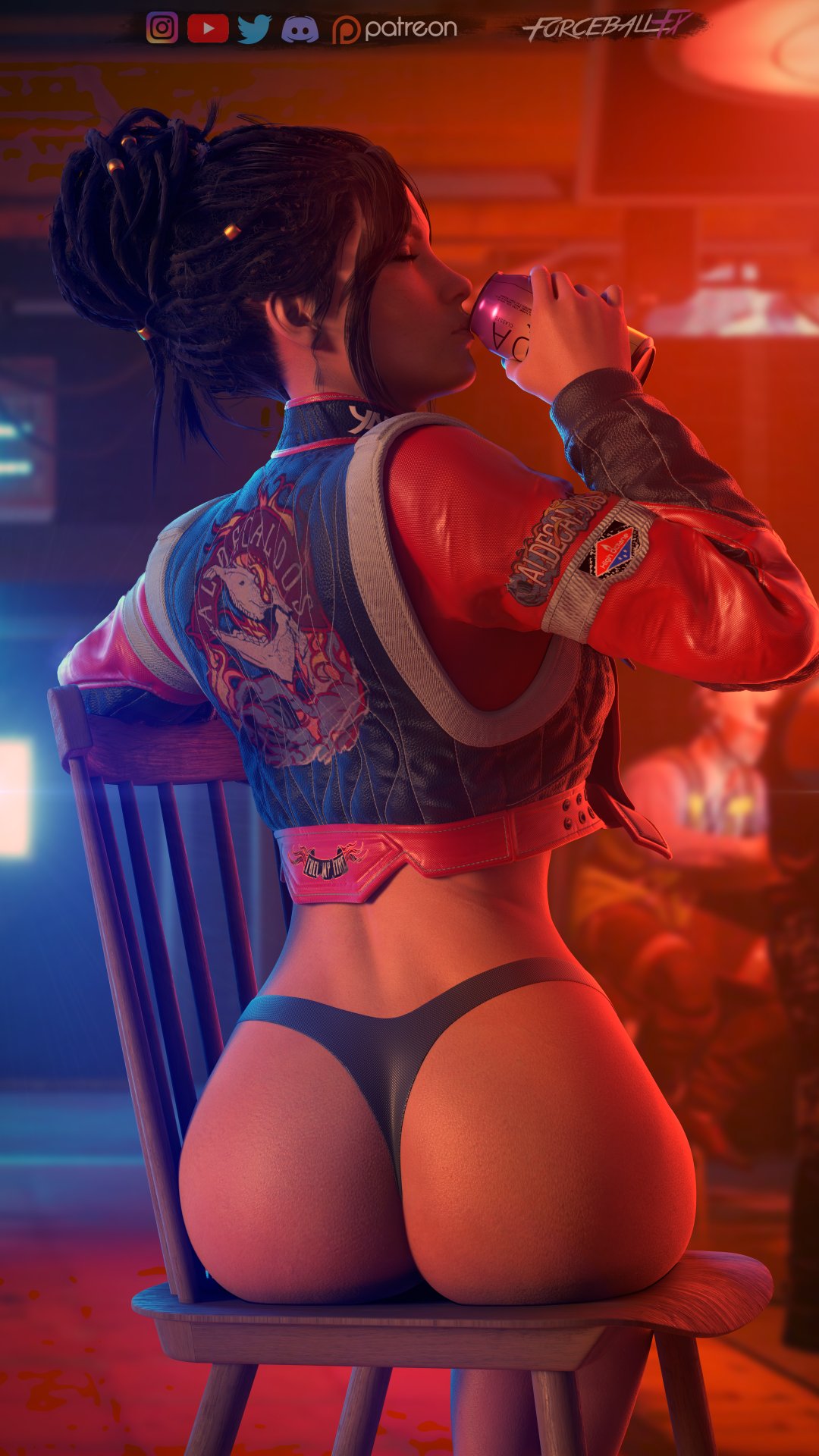 1girls 3d 3d_(artwork) ass big_ass black_thong blender bottomless cd_projekt_red cyberpunk_2077 female female_only forceballfx no_pants panam_palmer panties thong