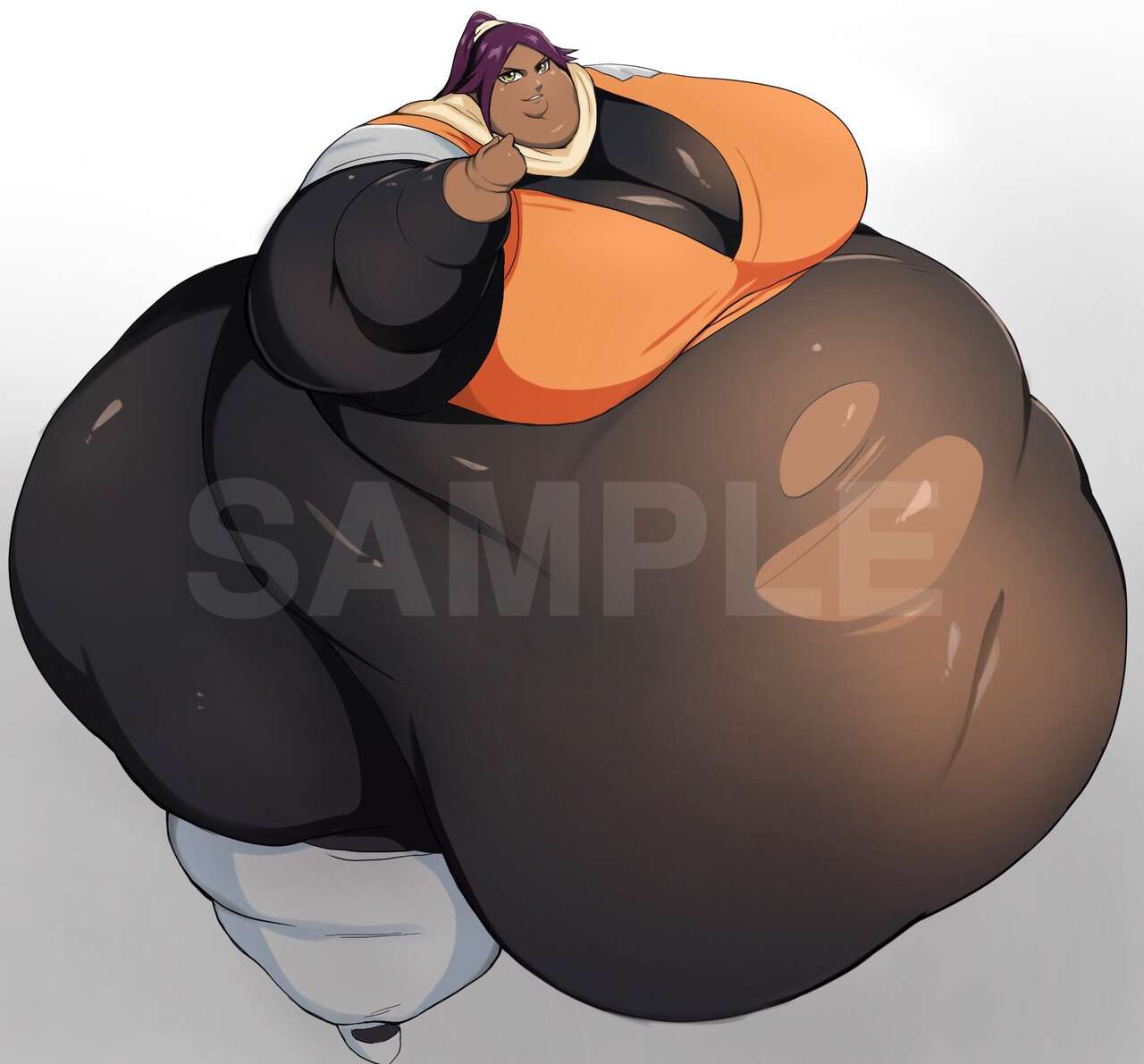 1girls bleach excessively_fat fat_fuck large_ass large_belly large_breasts nikutsuki purple_hair shihouin_yoruichi ssbbw tanned_skin