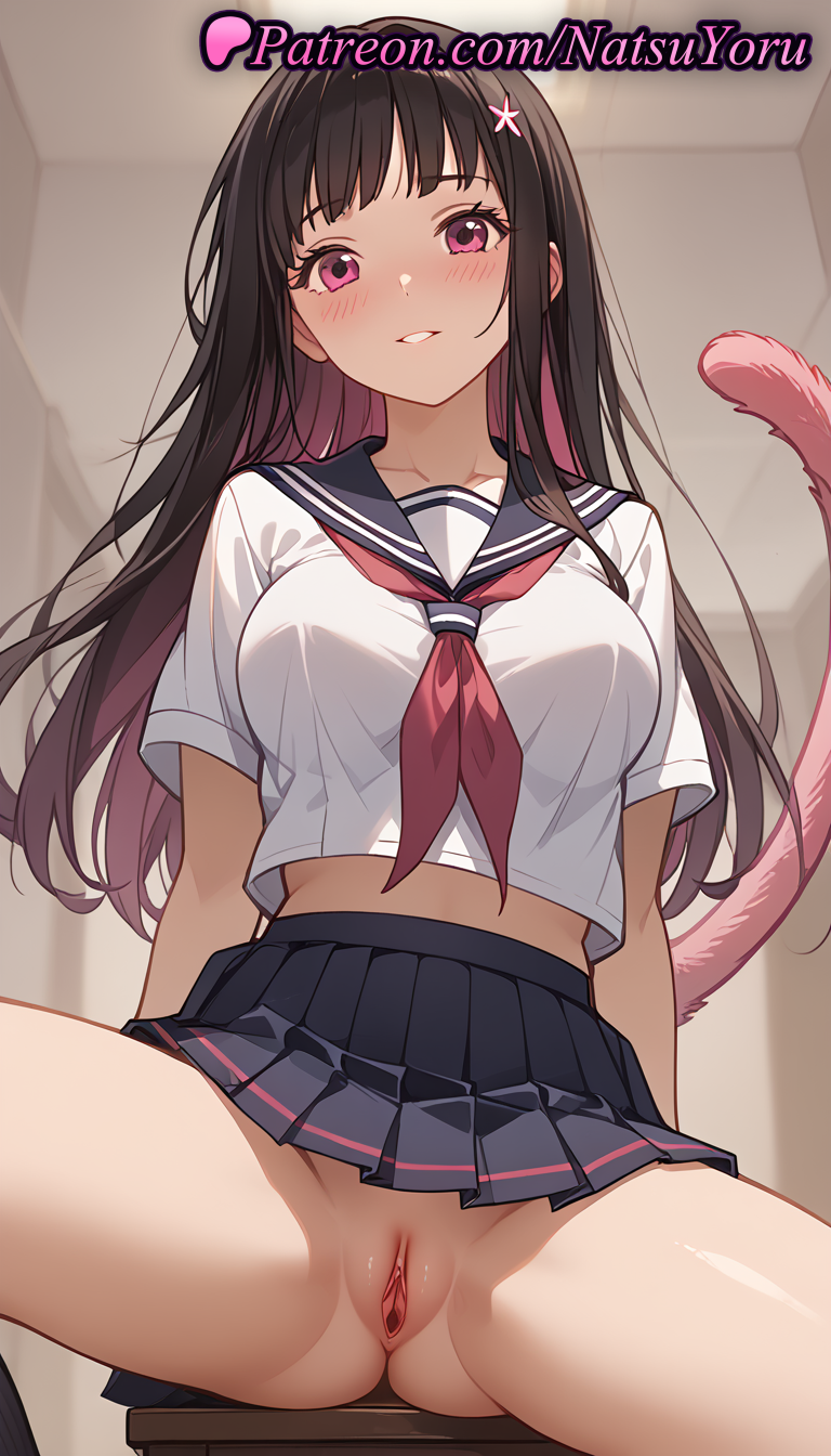 1girls ai_generated anime anime_style asian ass_visible_through_thighs bangs black_hair black_sailor_collar black_skirt black_socks blunt_bangs blush breasts bust busty cat_tail clitoris collarbone colored_inner_hair crop_top female female_focus female_only flower hair_flower hair_ornament hentai iki_hiyori indoors labia large_breasts long_hair looking_at_viewer medium_breasts midriff midriff_peek miniskirt multi-colored_hair multicolored_hair natsuyoru neckerchief no_panties nopan noragami parted_lips pink_eyes pink_hair pleated_skirt purple_eyes pussy pussy_lips pussy_peek red_neckerchief sailor_collar sailor_uniform school_uniform serafuku shaved_vagina shirt short_sleeves sitting skirt smile solo solo_female spread_legs tail tail_raised thighs two-tone_hair uncensored vagina voluptuous voluptuous_female vulva white_shirt