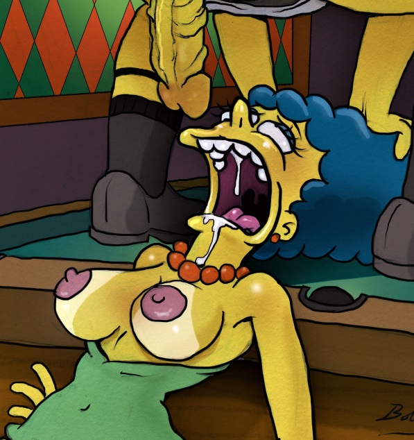 blue_hair cum_in_mouth marge_simpson open_mouth the_simpsons