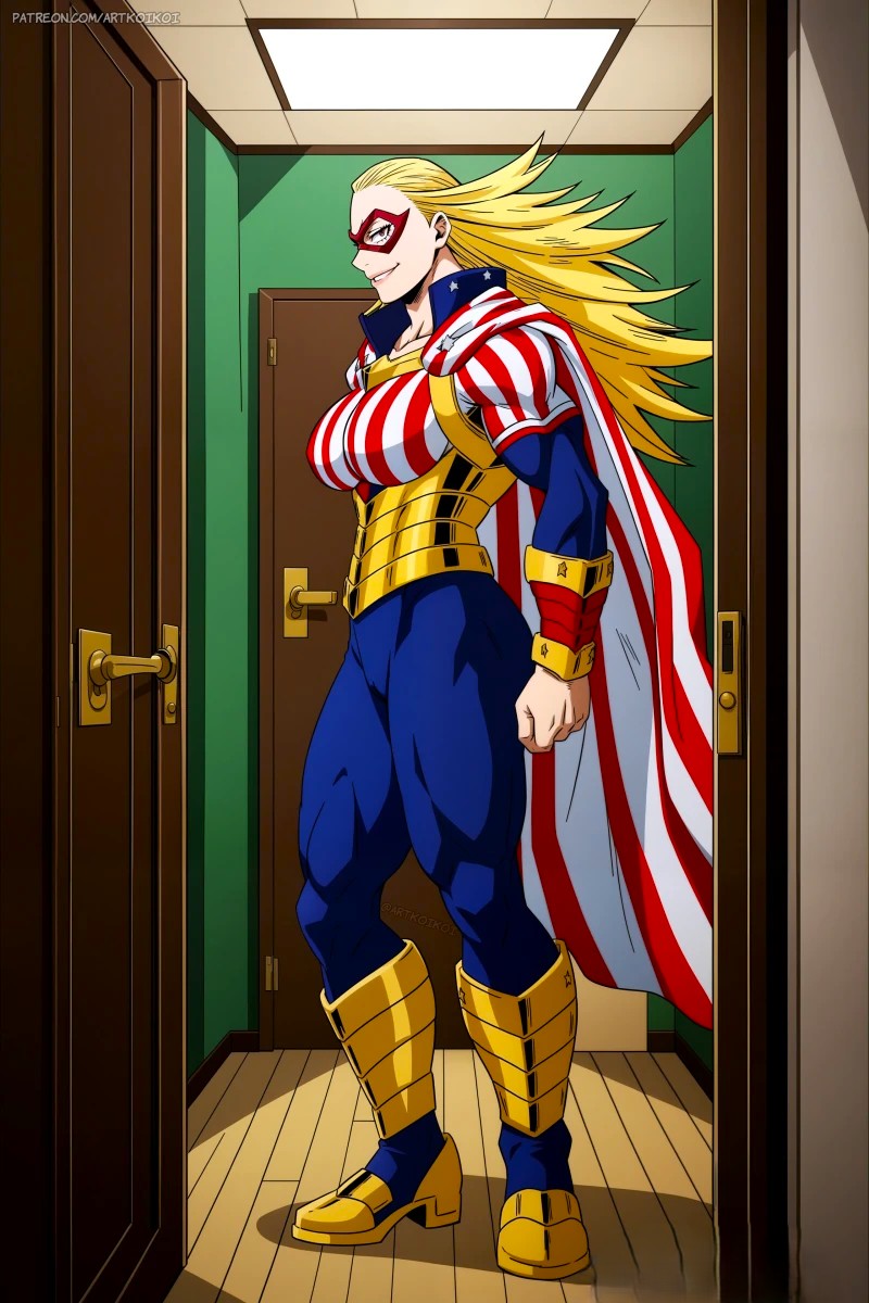 ai_generated backboob bare_legs big_ass big_butt blonde_hair blue_eyes boku_no_hero_academia cathleen_bate fat_ass gigantic_ass gigantic_breasts huge_breasts huge_thighs light-skinned_female light_skin long_hair looking_back massive_ass massive_breasts muscular muscular_female my_hero_academia shounen_jump smiling solo_female spiky_hair star_and_stripe_(my_hero_academia) sweat sweatdrop thick_thighs thighs very_long_hair voluptuous voluptuous_female