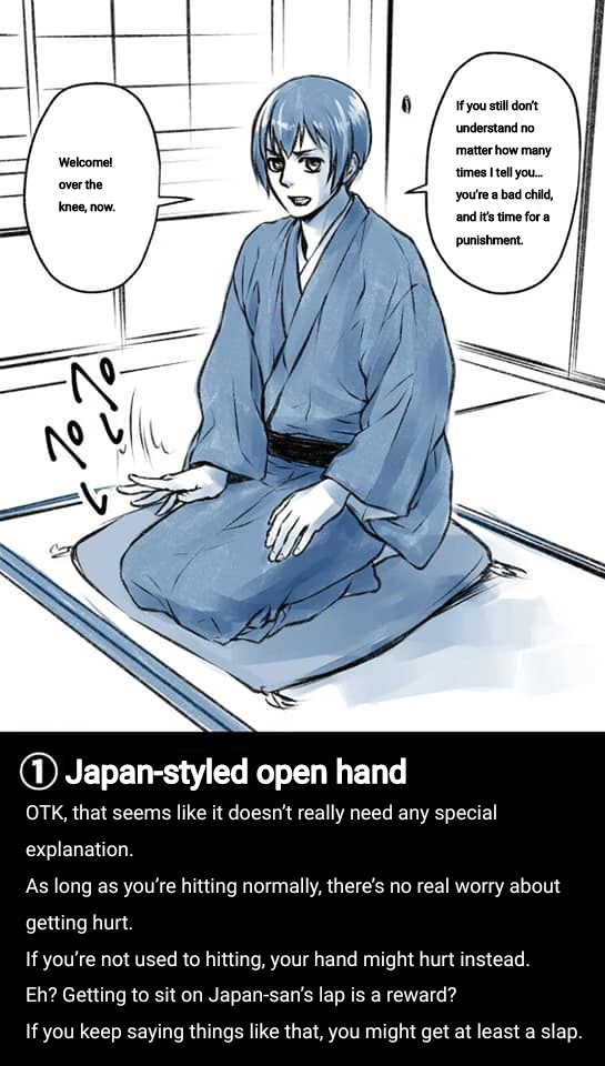 angry, axis powers hetalia, hand spanking, hetalia, honda kiku, japanese male, male, over lap, over the knee spanking, punishment, punishment spanking, spanking, threat, translated