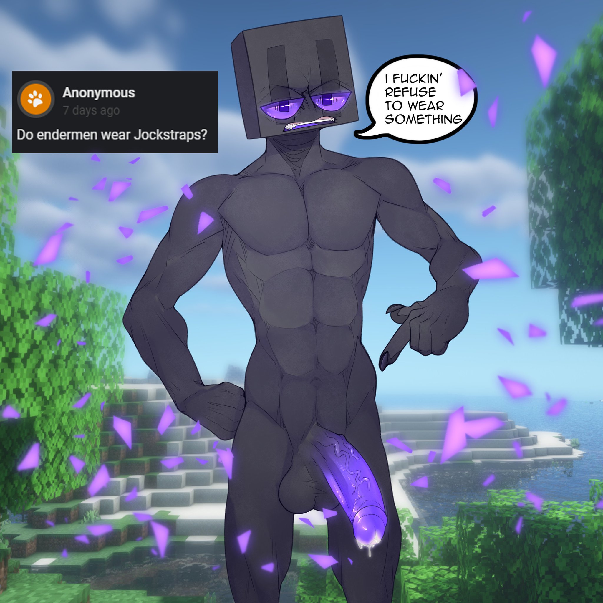 deuzion, enderman, endertwinks, lykansden, male, male focus, male only, minecraft, minercraft, penis, purple penis, solo