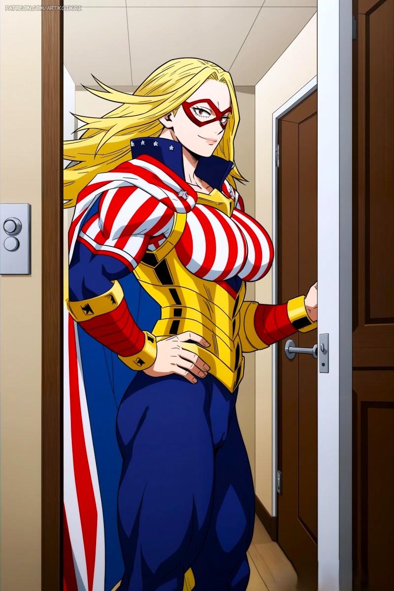 ai_generated backboob bare_legs big_ass big_butt blonde_hair blue_eyes boku_no_hero_academia cathleen_bate fat_ass gigantic_ass gigantic_breasts huge_breasts huge_thighs light-skinned_female light_skin long_hair looking_back massive_ass massive_breasts muscular muscular_female my_hero_academia shounen_jump smiling solo_female spiky_hair star_and_stripe_(my_hero_academia) sweat sweatdrop thick_thighs thighs very_long_hair voluptuous voluptuous_female