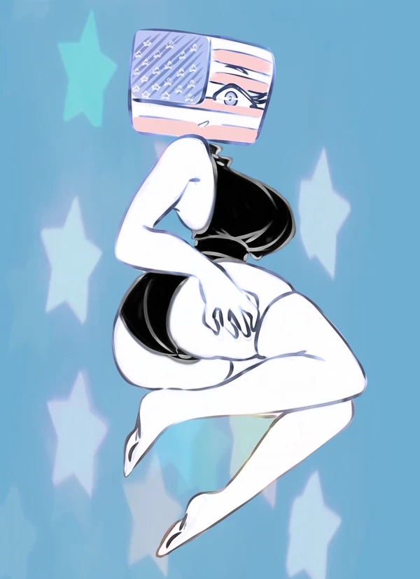 1girls, american flag, countryhumans, countryhumans girl, female, flawsy, missing eye, one eye visible, stars, stockings, suit, united states of america, united states of america (countryhumans)